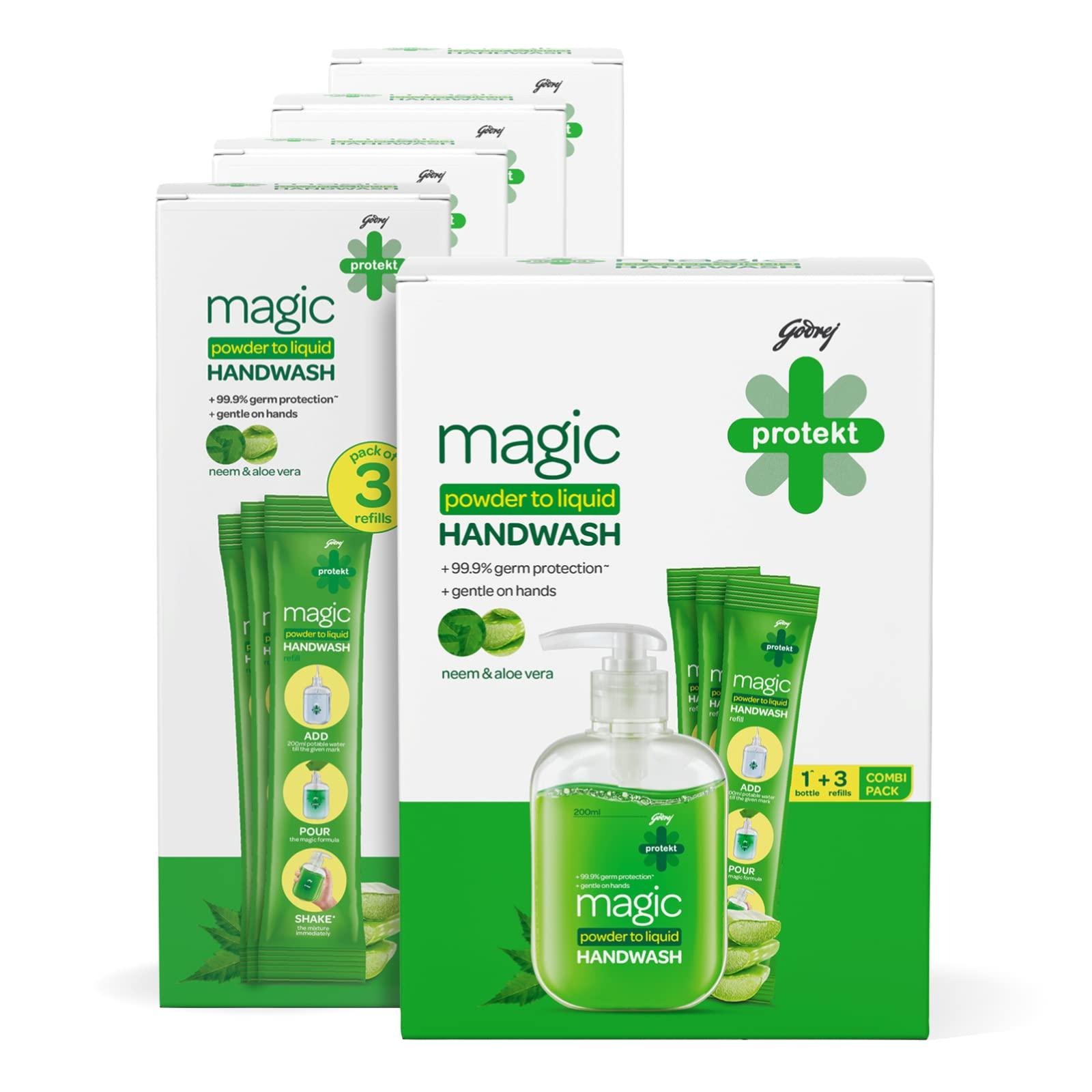 godrej protekt Godrej Protekt magic Powder-To-Liquid Handwash - Bottle + 15 Refills | 135g (Makes 3 Litres)