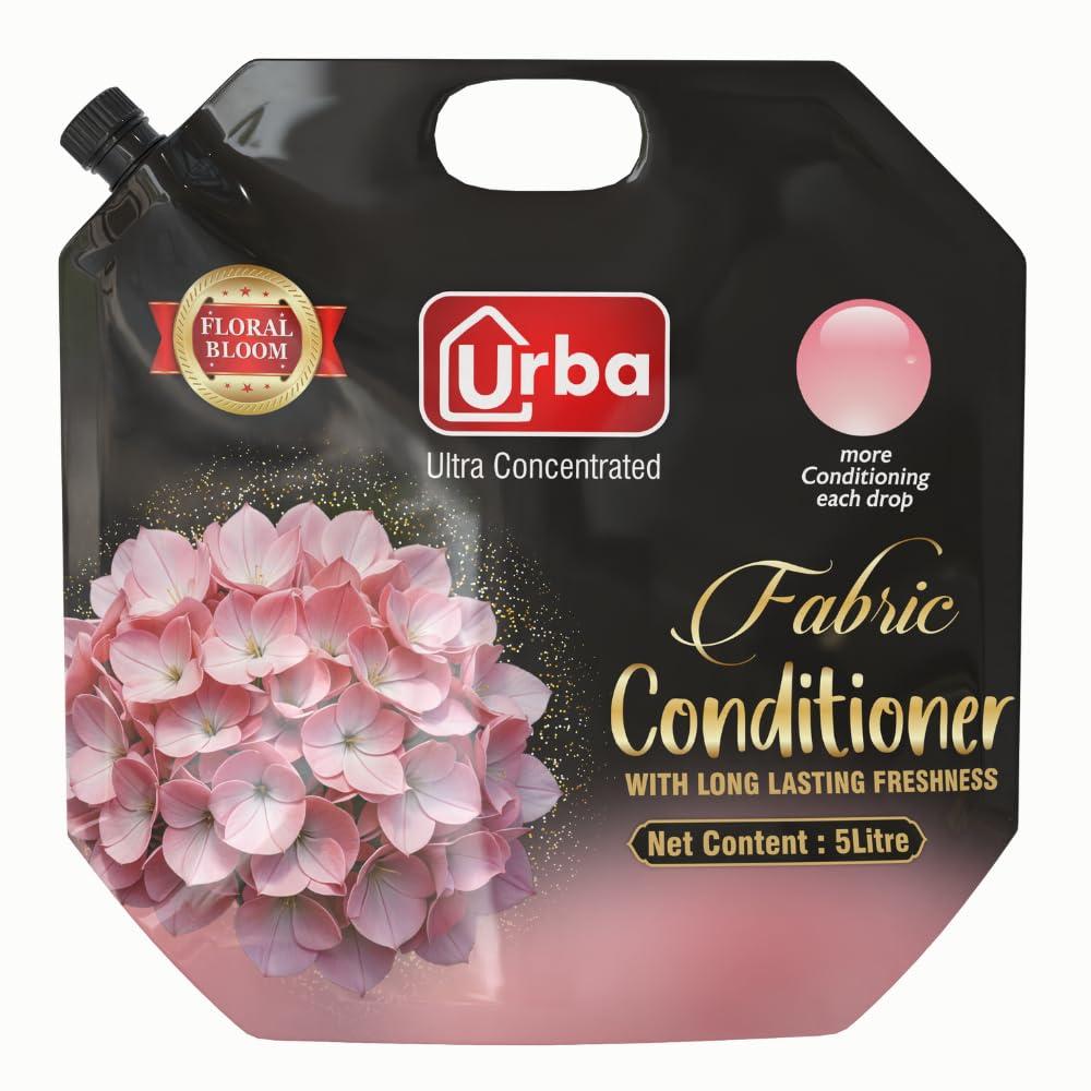 URBA Urba Floral Boom Fabric conditioner 5 L| Super saving Pack| After Wash Liquid Fabric Softener (Offer Pack) | Softness, Shine & Long Lasting Freshness | Fabric stiffener 5000 ml