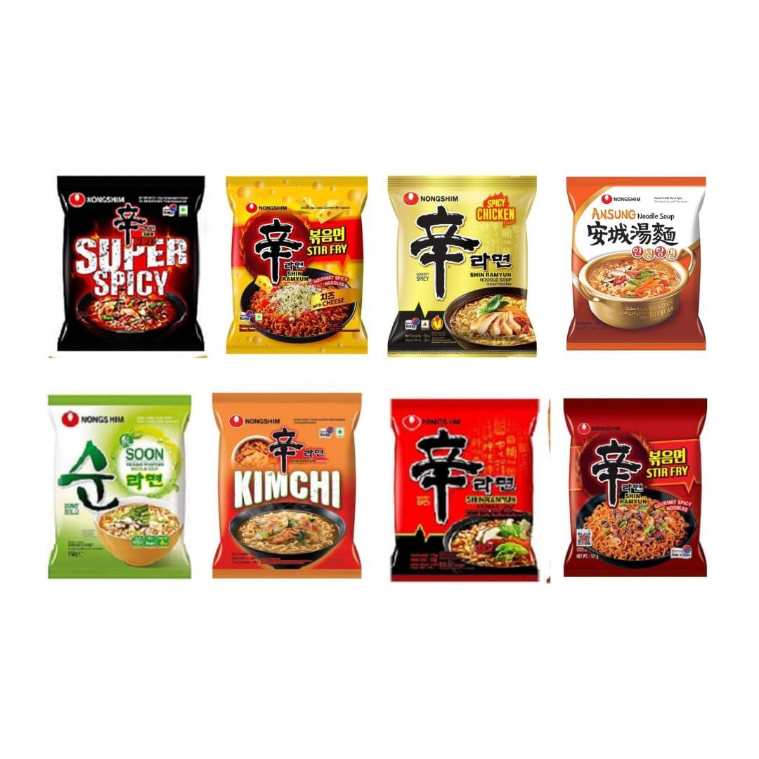 NOTTACIA NOTTACIA Nongshim Shin Ramyun, Red Super Spicy,Stir Fry, Kimchi & Veggie Instant Noodles 120Gm*5Pack (Pack Of 5) (Imported), 120 Grams