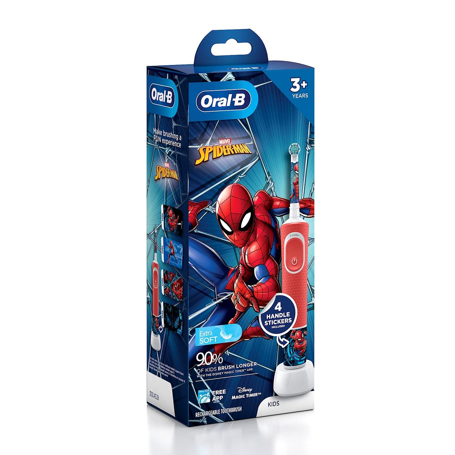 Oral-B Oral B Kids Electric Rechargeable Toothbrush, Featuring Spider Man, Extra Soft Bristles, Age 3+ & Oral B Kids Electric Rechargeable Toothbrush, Featuring Frozen Characters