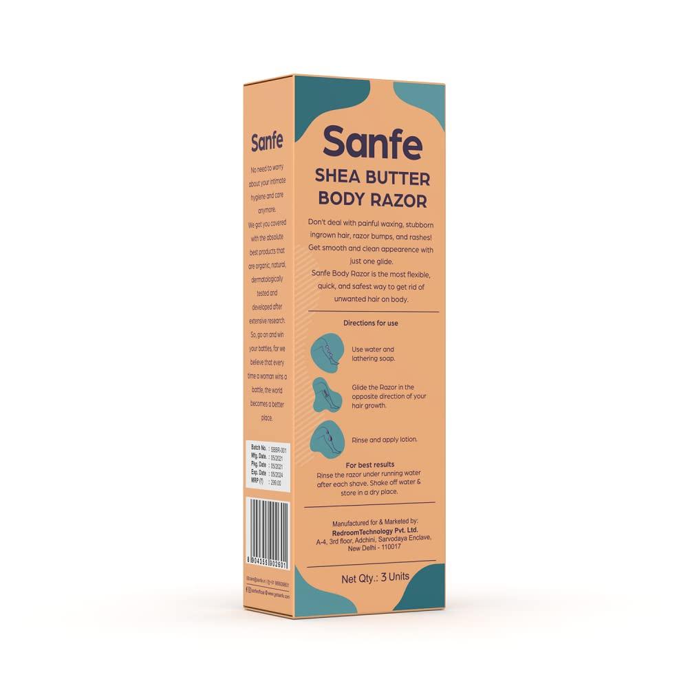 Sanfe Sanfe Shea Butter Body Razor, 50 g, Pack of 3 & Sanfe Glide Reusable Face & Eyebrow Razor For Women - 3 pcs