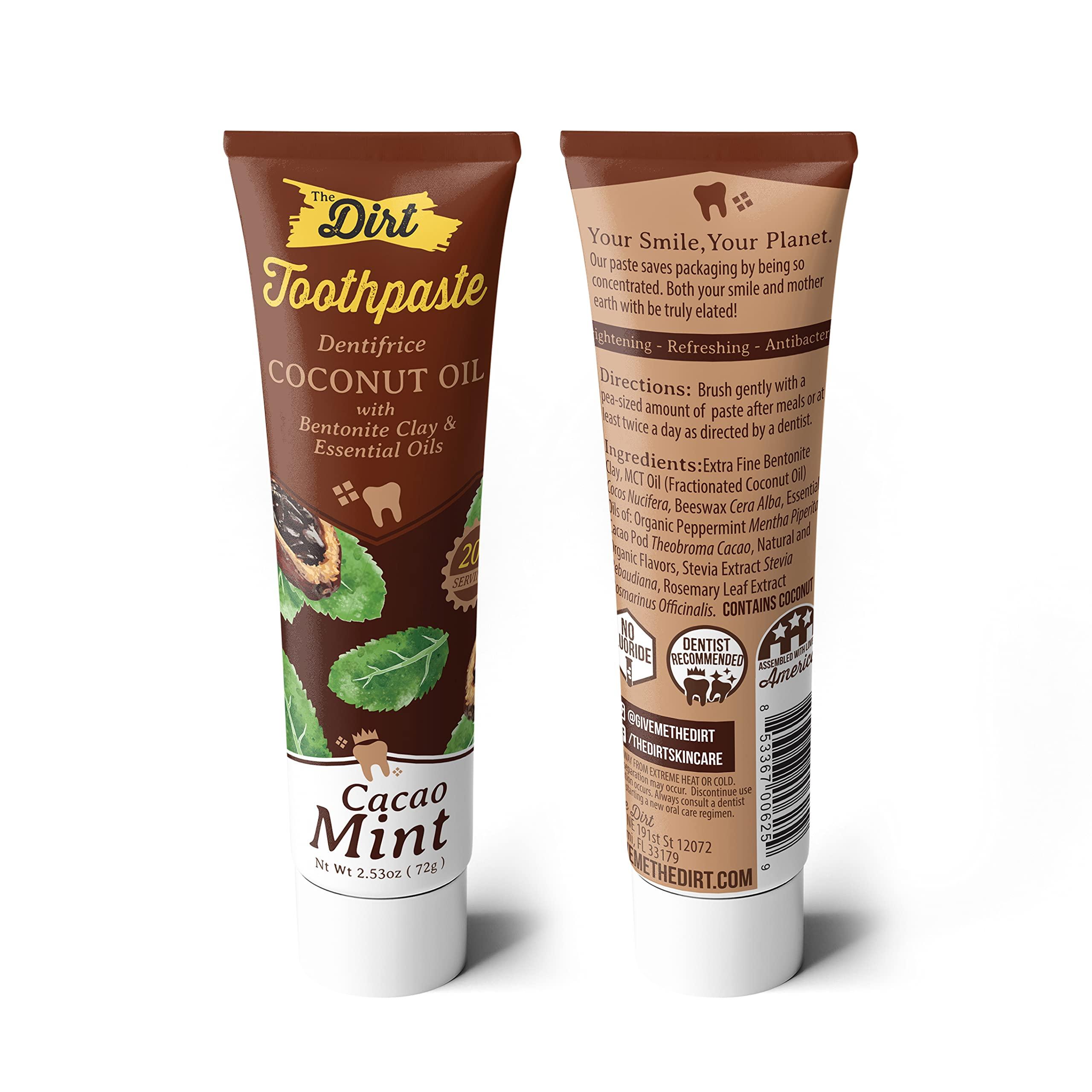 The Dirt The Dirt All Natural Gluten & Fluoride Free Coconut Toothpaste - Natural Toothpaste Botanically Sweetened, No Artificial Flavors or Colors |Cacao Mint, 10 Week Supply