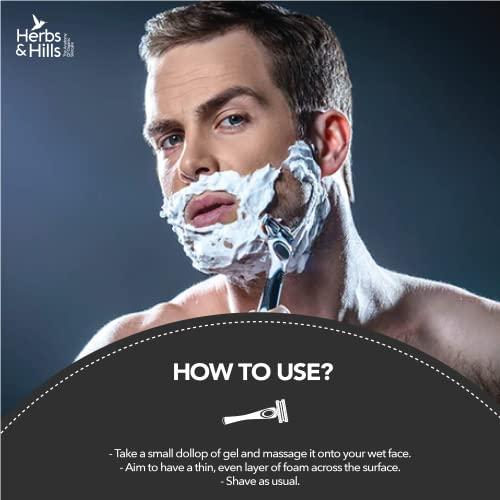 HERBS & HILLS Herbs & Hills Shaving Gel for Mens - 100ml Combines MACA Root & Caffeine Anhydrous for a Close and Comfortable Shave, Protect Skin from Redness, Irritation & Razor Burn Better than Foam