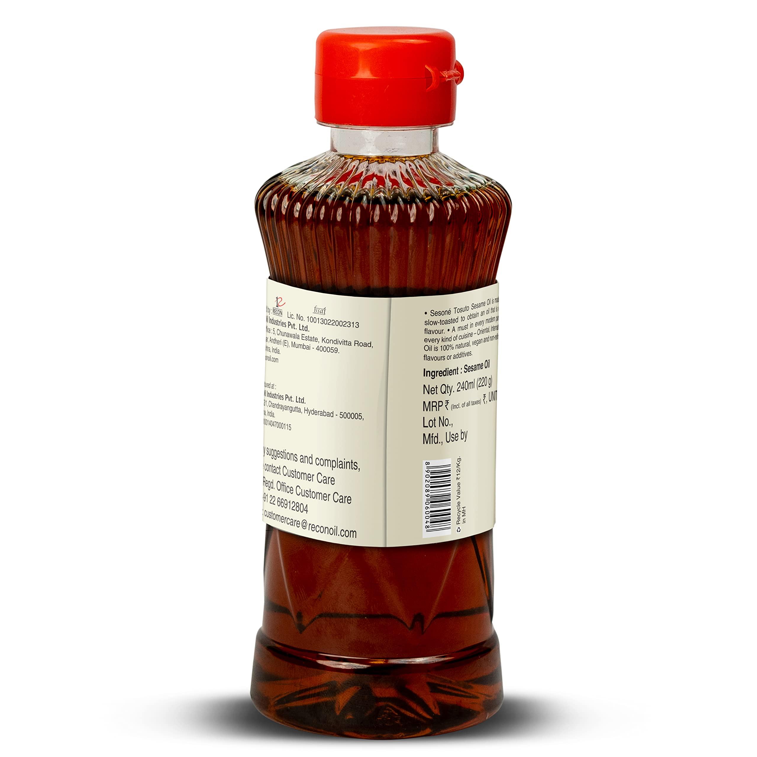 Sesoné Sesone Tosuto Premium Toasted Sesame Oil | 240ml Bottle | 100% Natural Sesame Oil for Oriental Cooking | No Additives & No Artificial Colours | Nutty Flavor, Drizzle on Soups, for Sauting and Salad Dressing