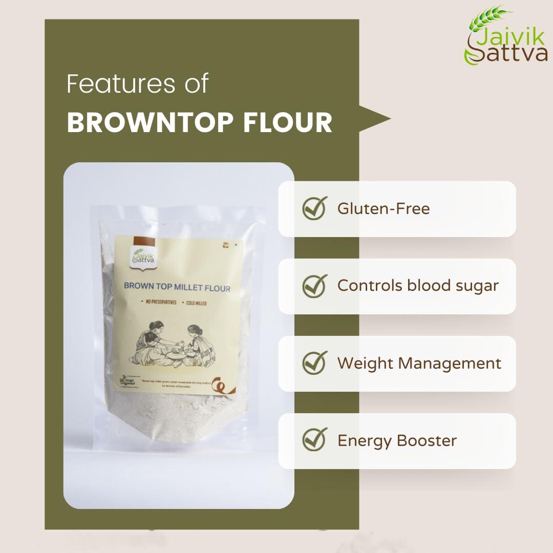 Jaivik Sattva Jaivik Sattva Browntop Millet Korale Flour Natural Farm Grown, Gluten Free, High Fibre Millets Hari Kangni Atta, Korale/ Hittu (500Gm)