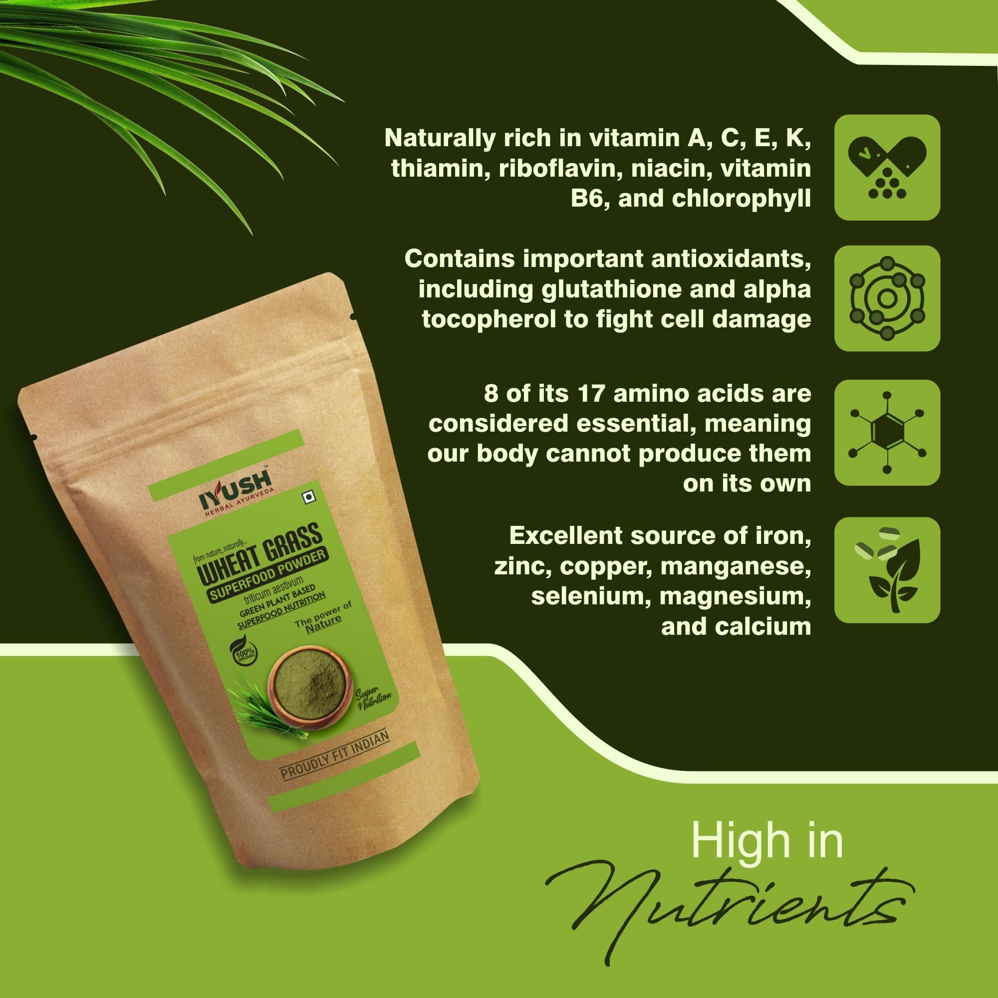 IYUSH Herbal Ayurveda IYUSH Herbal Ayurveda Wheat Grass Powder - 500gm (Rich in Chlorophyll, Antioxidants, Fatty Acids, Fibers and Minerals)