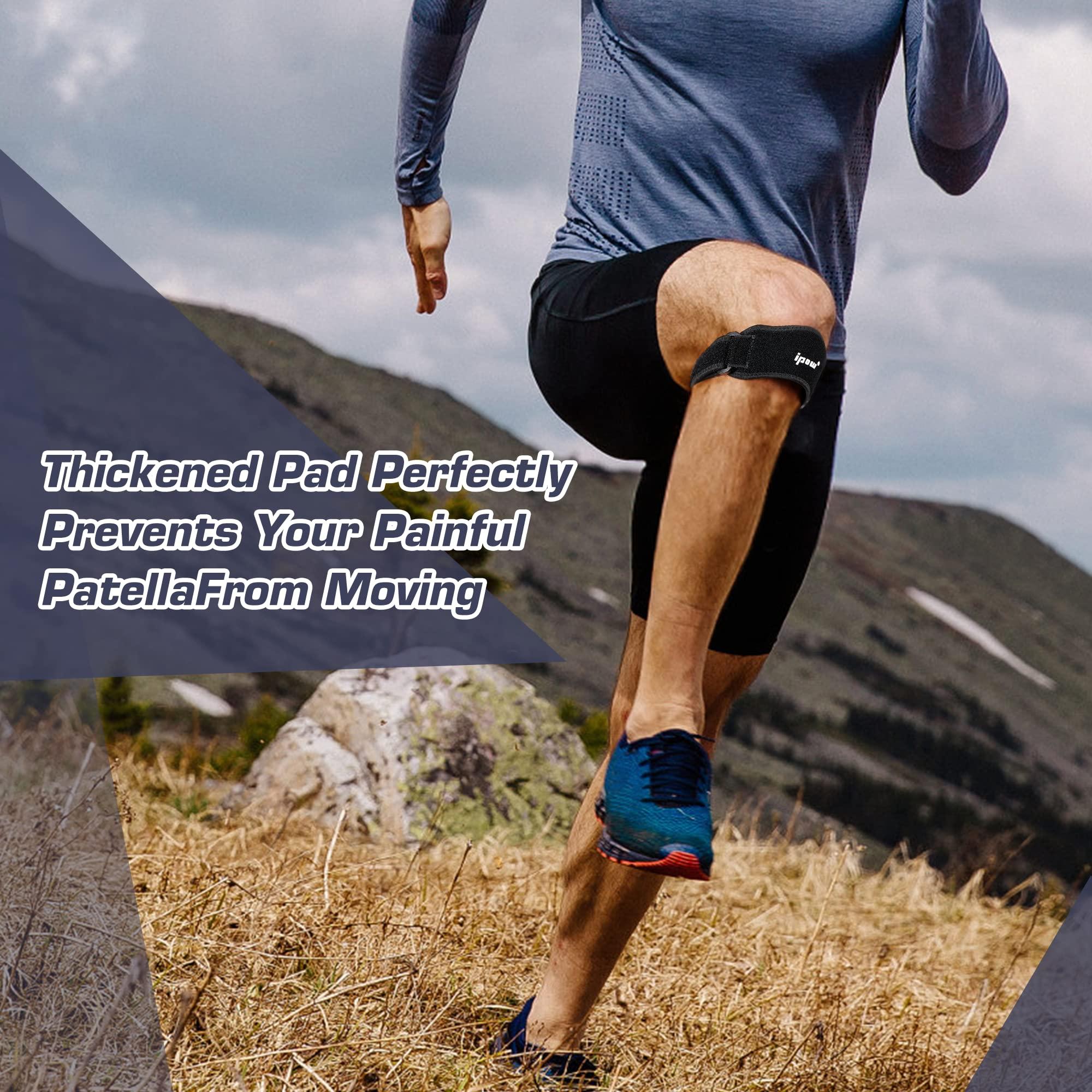 IPOW Ipow 2 Pack Knee Pain Relief & Patella Stabilizer Knee Strap Brace Support for Hiking, Soccer, Basketball, Running, Jumpers Knee, Tennis, Tendonitis, Volleyball & Squats, Black