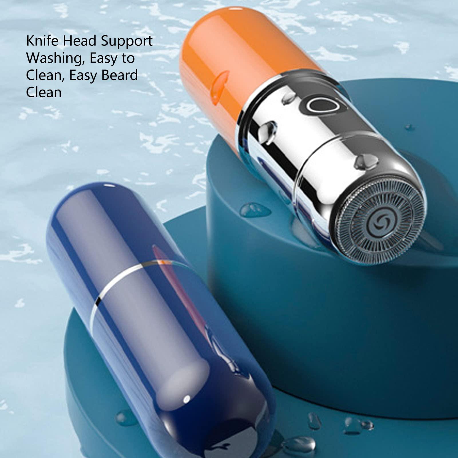 CUEI Mini Portable Shaver, Water Resistance Perfect Touch Mini Electric Floating Head Type C for Beard Shave (Blue)