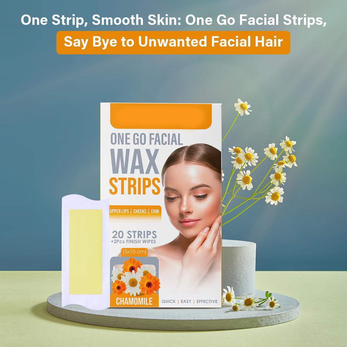 KNYUC MART KNYUC MART Hair Removal Waxing Strips for Eyebrows Face Upper Lip Chin Facial Wax Strips for For Legs,underarms (20 Strips +2 pcs finish wipes) (CHAMOMILE)