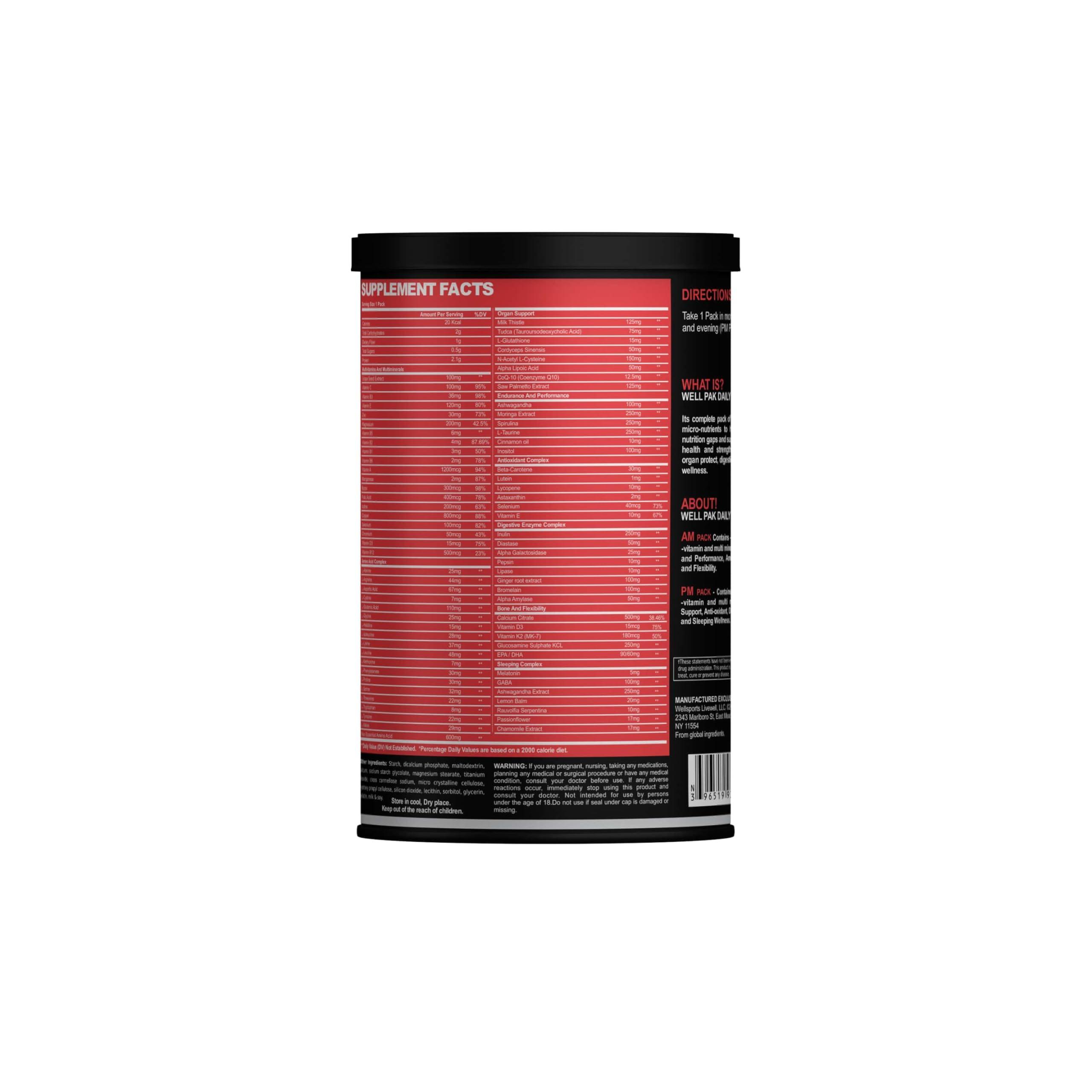 Wellsports Wellsports Well Pak Daily Am-Pm Vitamins,Minerals & Supplements - 30 Packs