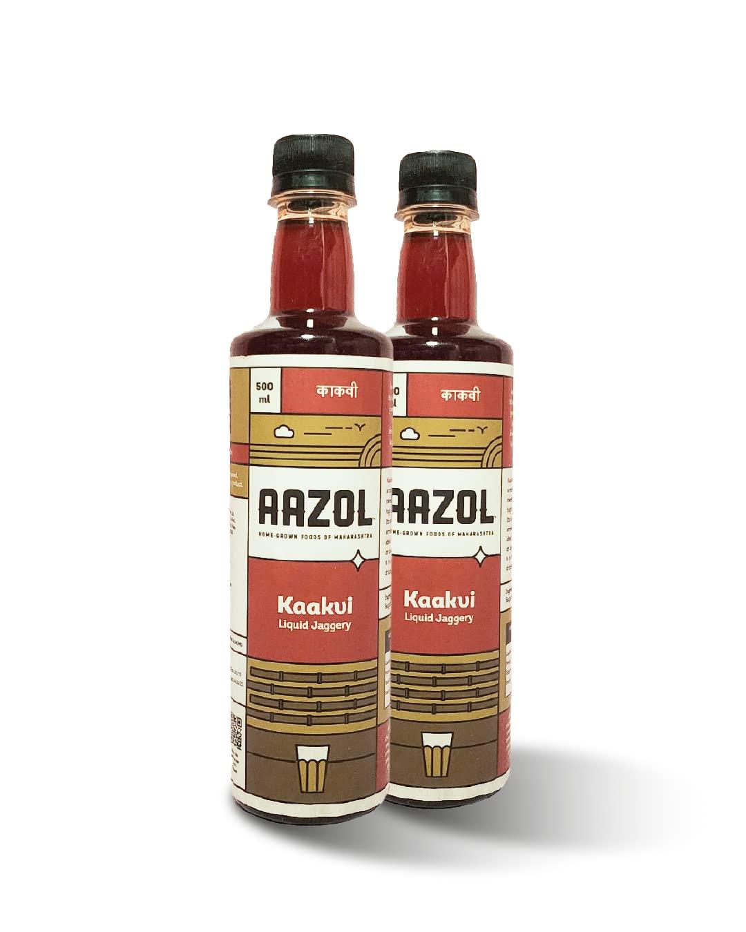 AAZOL Aazol Liquid Jaggery: Kaakvi - 1L (Pack of 2-500ml each) | Healthy Sugar Substitute | Natural By-product of Sugarcane | Mineral-rich & Nutritious | Use in Tea, Coffee, Desserts, Salads & More!