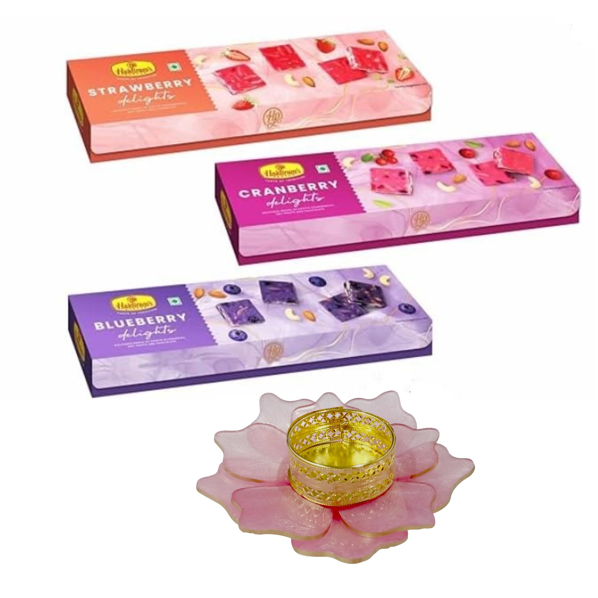 Haldiram\'s Haldiram\'s Nagpur Blueberry delight(125g),Cranberry delight(125g),Strawberry delight(125g) Combo pack With Medium Diya