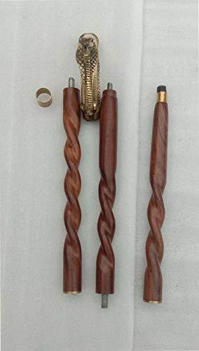 NavaFresh Basics Vintage King Handmade Solid Brass Skull Snake Head Handle Vintage Antique Wooden Walking Stick Cane Gift (3 Fold Wooden Walking Cane)
