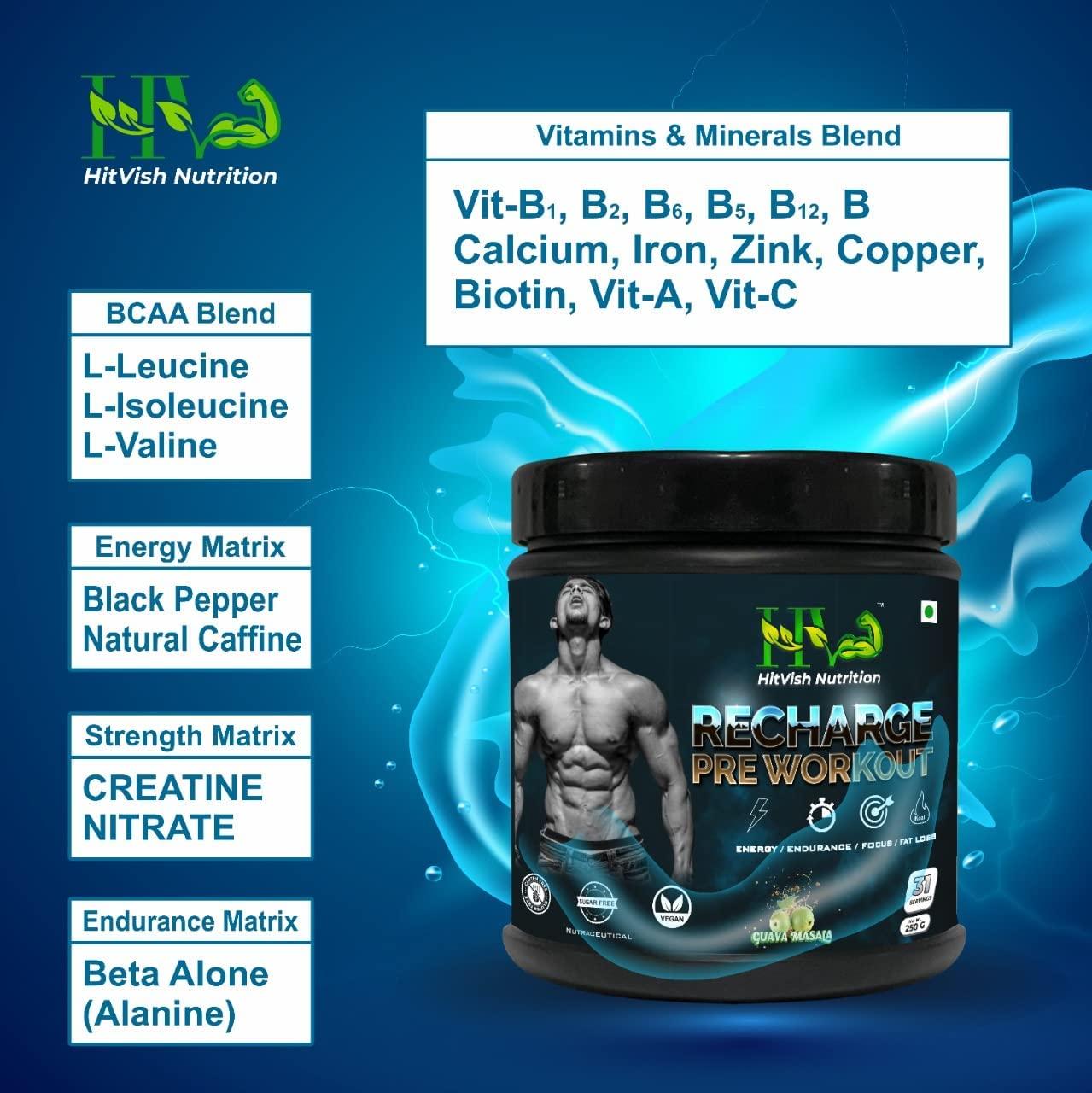 HitVish Nutrition HitVish Nutrition Pre-Workout Supplement (31 Servings, Watermelon Flavour) | Pre Workout Supplement For Men & Women , Creatine, Taurine For Performance & Energy Boost 250 gm , 31 Servings