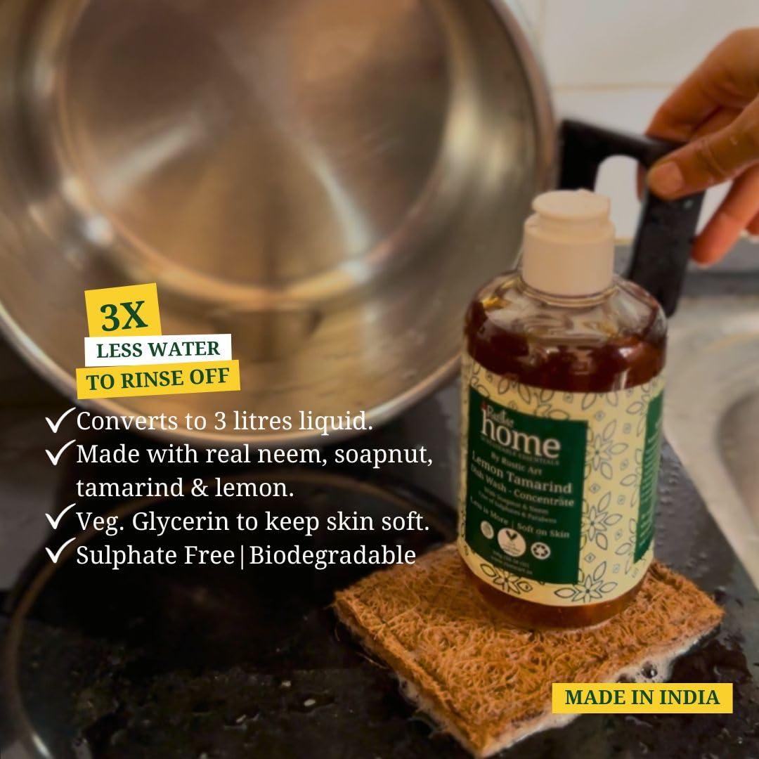Rustic Art Rustic Home Lemon Tamarind Dish Wash Concentrate with Soapnut & Neem | Converts to 3 litres liquid | Natural & Toxin free |(300g (Pack of 1))
