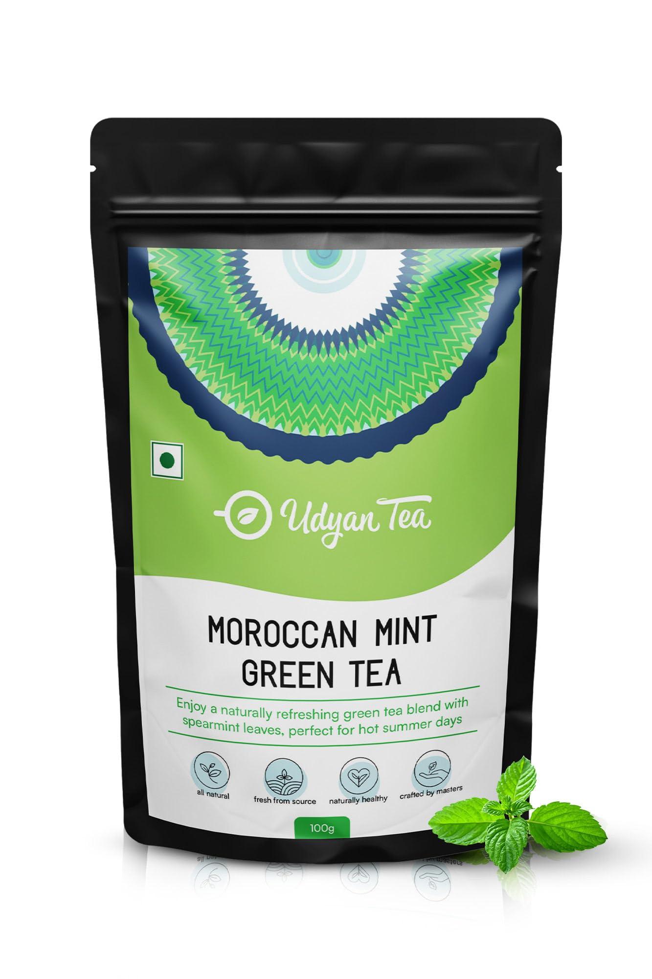 Udyan Tea Udyan Tea Moroccan Mint Green Tea, 100g (40 Cups) | Pure, Refreshing Green Tea Blend with Spearmint Leaves