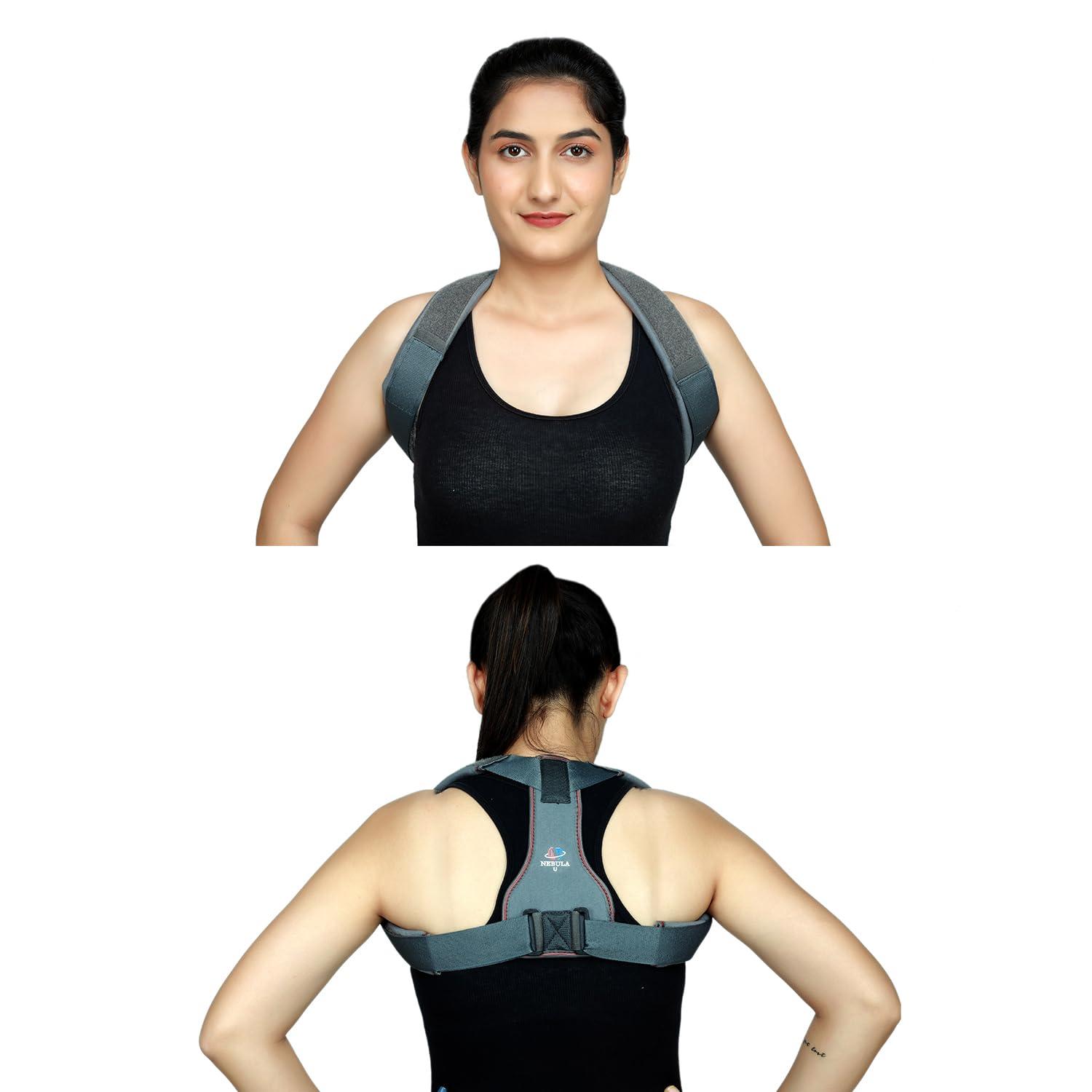 NEBULA NEBULA Posture Corrector Belt For Men & Women-Back Support Belt For Back Pain Relief-Shoulder Support Belt-Body & Back Clavicle Corrector Belt-Back Straight Belt(XS, Grey)