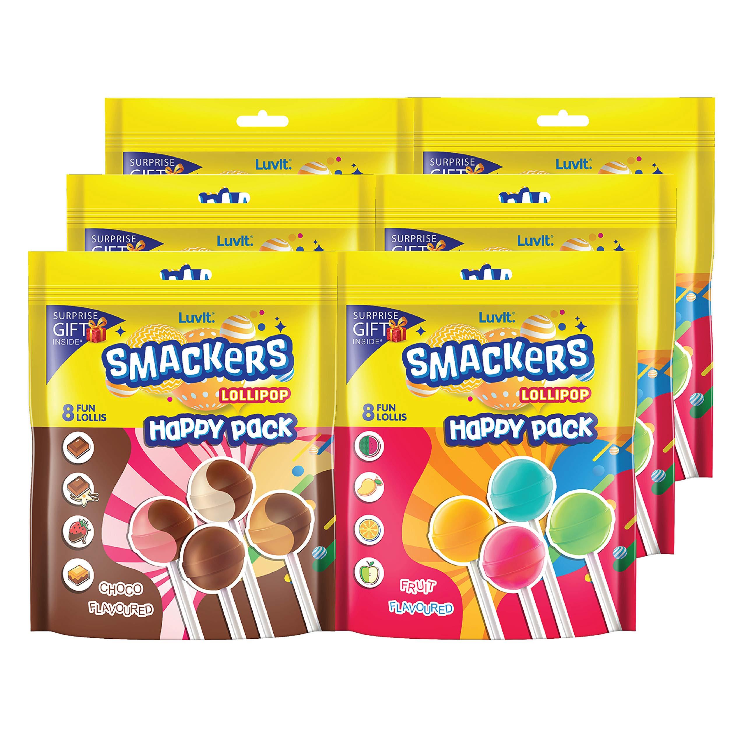 LuvIt. LuvIt. Smackers Fruit and Chocolate Flavoured Lollipops Pack Combo , 576g - Pack of 6