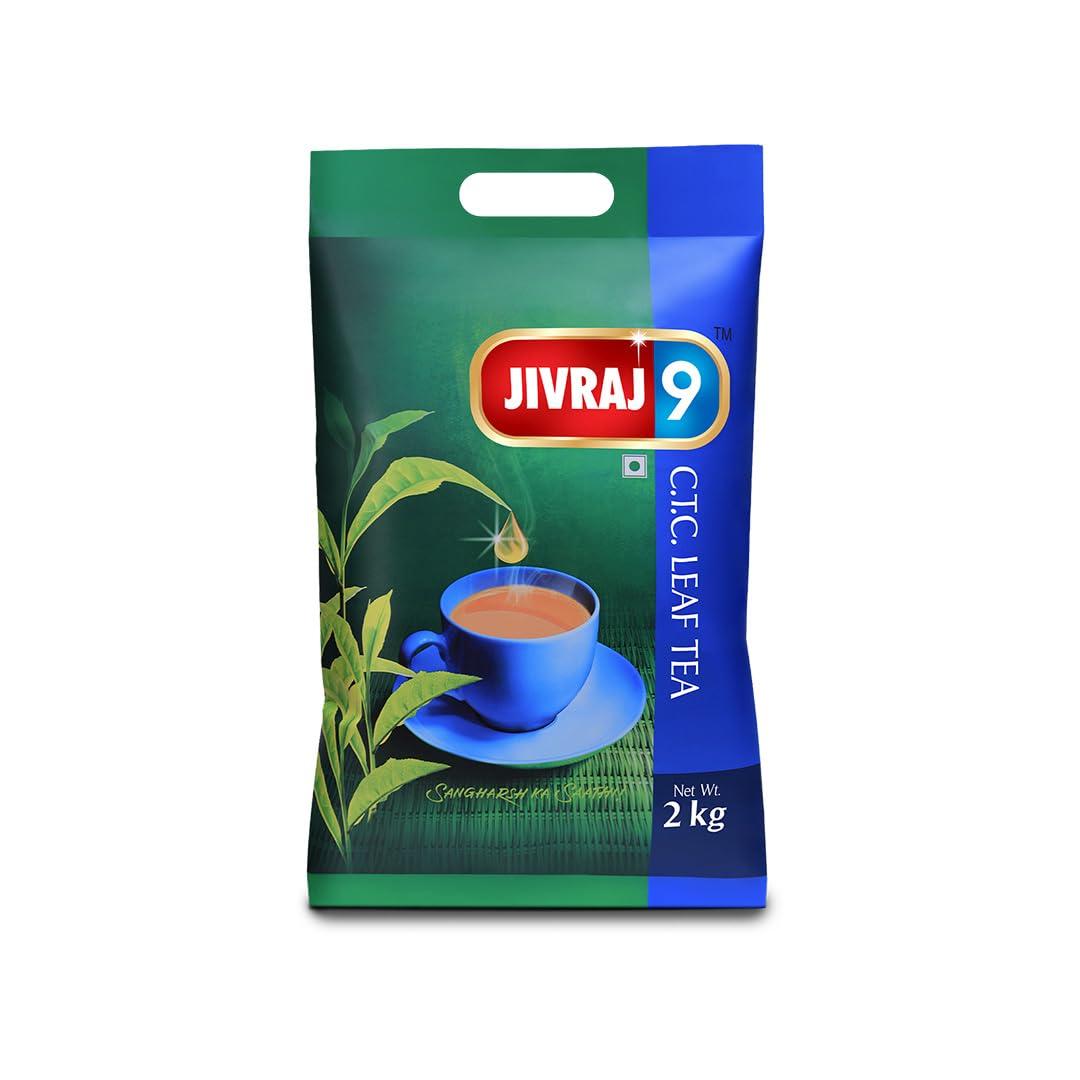 Jivraj 9 Jivraj 9 CTC Tea Leaf, Premium Assam Tea Leaves, Crush-Tear-Curl Tea Leaf Process, 2 Kg, Pack 1