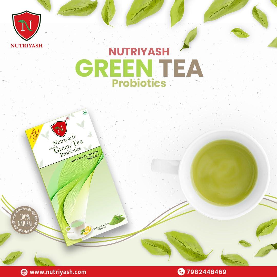Nutriyash Nutriyash Probiotic Green Tea Lemon | 20 sachets, each sachet 2 grams, 100% Pure and Natural, Preservatives Free, Artificial Flavor Free, Sugar Free