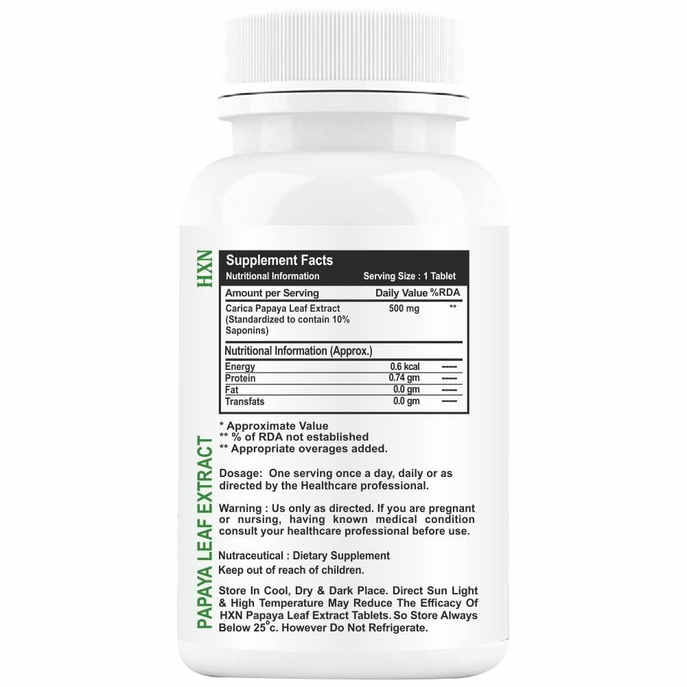 HXN HXN Papaya Leaf Extract For Platelets Count Boosting Support, Papaya Leaf Juice Powder 500mg Organic Extract -60 Tablet (Pack 1)