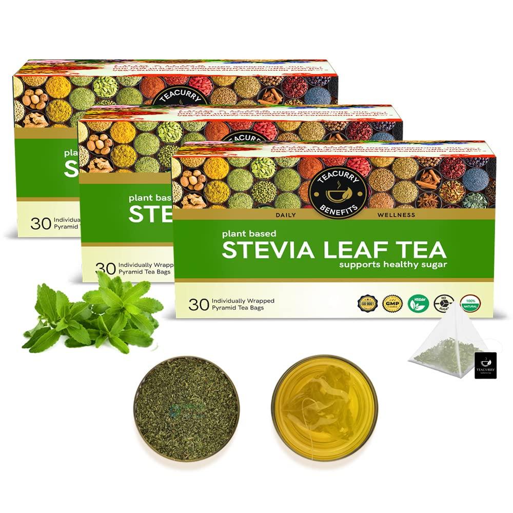 TEACURRY TEACURRY Stevia Tea (3 Month Pack, 90 Tea Bags) - Helps with blood sugar levels, cholesterol - 100% Natural Sweetener - Sugar free