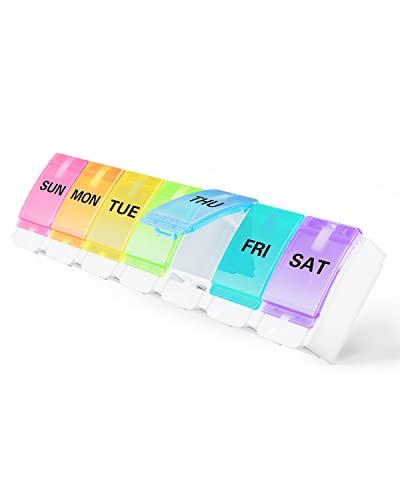 BUG HULL Pill Organizer, BUG HULL Large Weekly Pill Box, Easy to Open Pill Case 7 Day Medicine Organizer for Vitamin, Fish Oils, Supplement