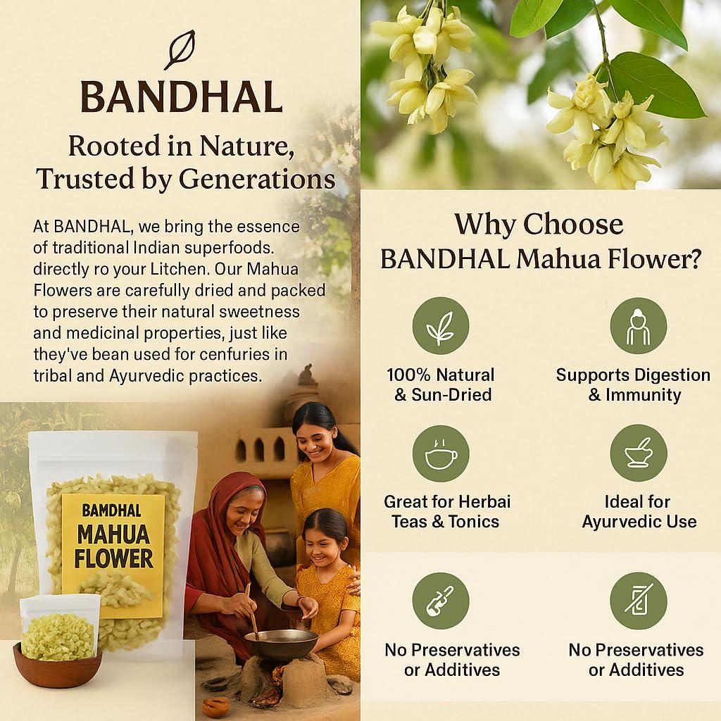 BANDHAL BANDHAL Mahua Flower Dried 450 Gm. (Madhuca Longifolia) Phool Mahua - Mahuya Flower - Madhuca Indica Mahua Fruit From Village Tree