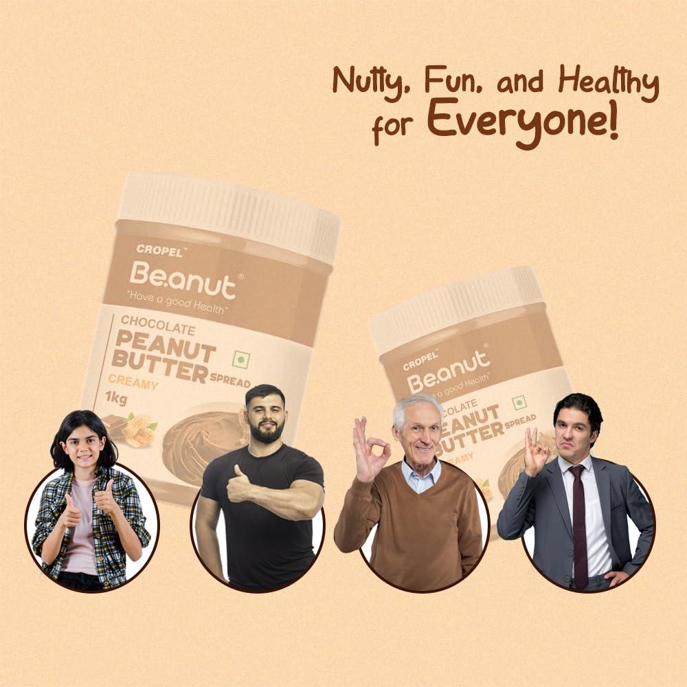 Beanut Beanut Chocolate Peanut Butter Creamy - 1kg | Classic Peanut Butter with Rich Fiber | Non-GMO, Gluten Free, Vegan & Cholesterol Free