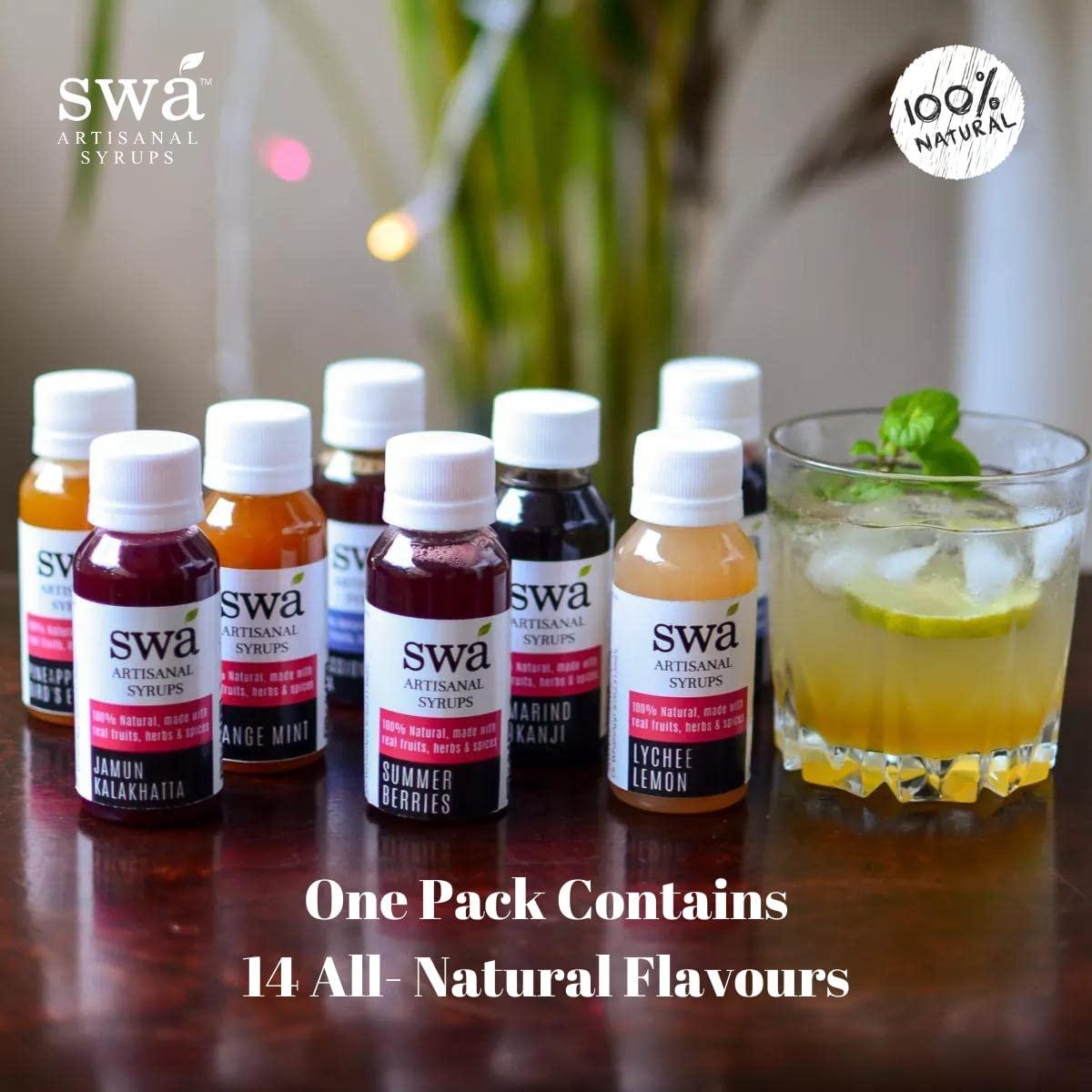 Swa Artisanal Syrups Swa Artisanal Syrups - Sample Pack of 14, 100% Natural, Makes 30-40 drinks, Syrup for Cocktails/Mocktails/Teas/Craft Coffees (14 x 60ml)