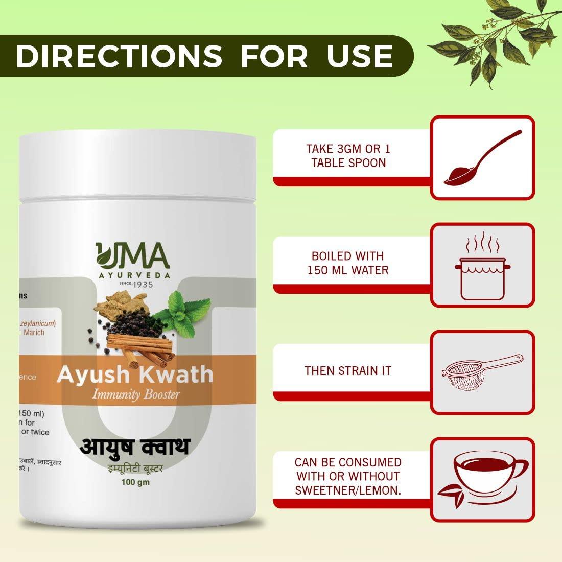 Uma Ayurveda Uma Ayurveda Ayush Kwath Kadha For Immunity Booster Powder Digestion Common Cold Jwara Respiratory Care Pack of 4 (400 Grm)