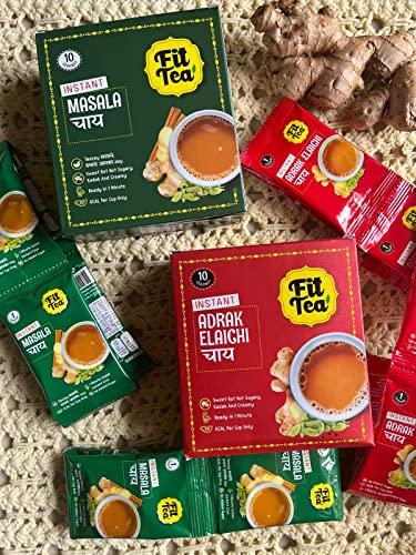 Fit Tea Fit Tea | Sugar Free Instant Tea Premix Sachet |Bulk Combo Offer Pack No Box|Strong| Add Hot Milk | (5.5g * 80 single cup sachets) (Adrak-Elaichi (single flavor pack))