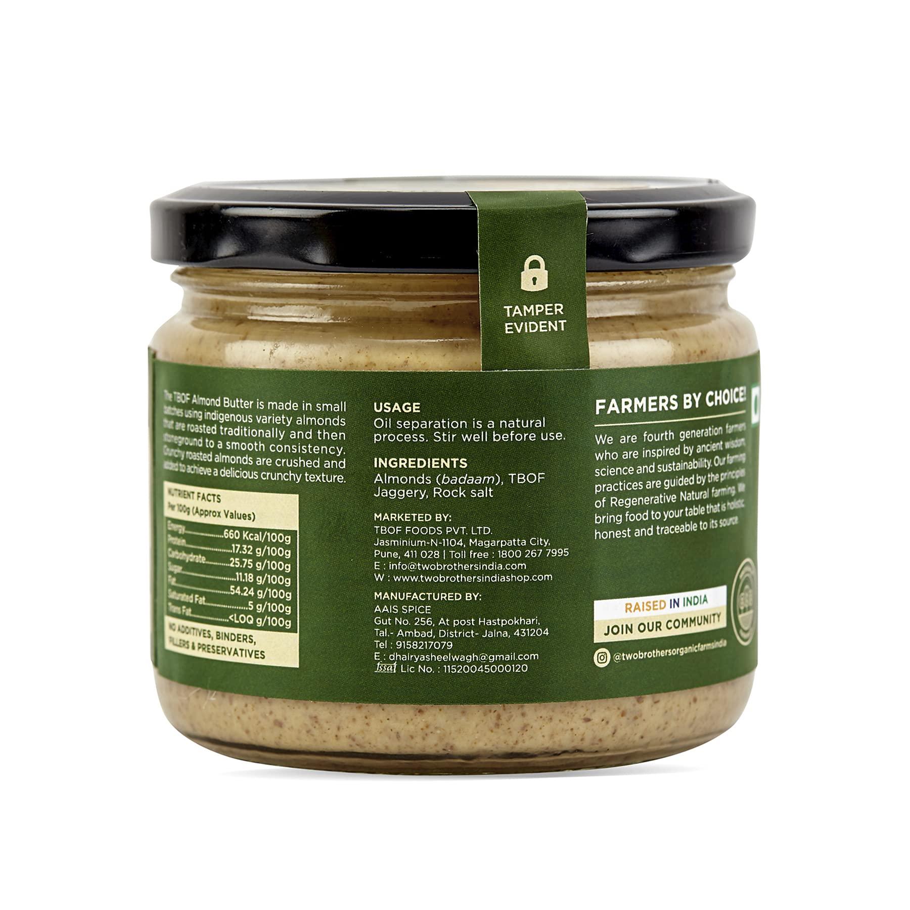 TWO BROTHERS ORGANIC FARMS Two Brothers Organic Farms Almond Butter with Jaggery, Crunchy, Tasty and Healthy - 300Gms