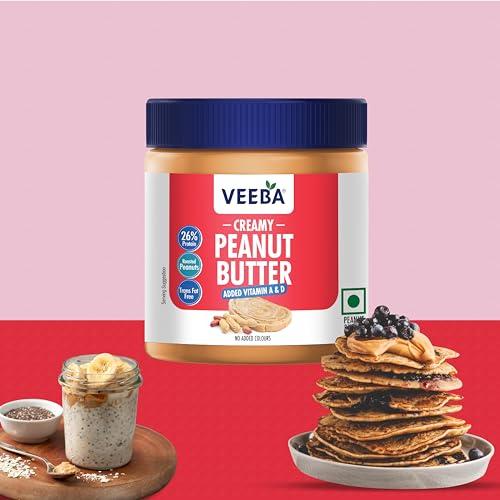 VEEBA Veeba Peanut Butter Creamy | Smooth | High Protein | Naturally Gluten Free | Vegan | Trans Fat Free | No Added Preservatives | Added Calcium, Iron, Vitamin A & D | No Added Colour & Flavour | Non GMO | 340 g