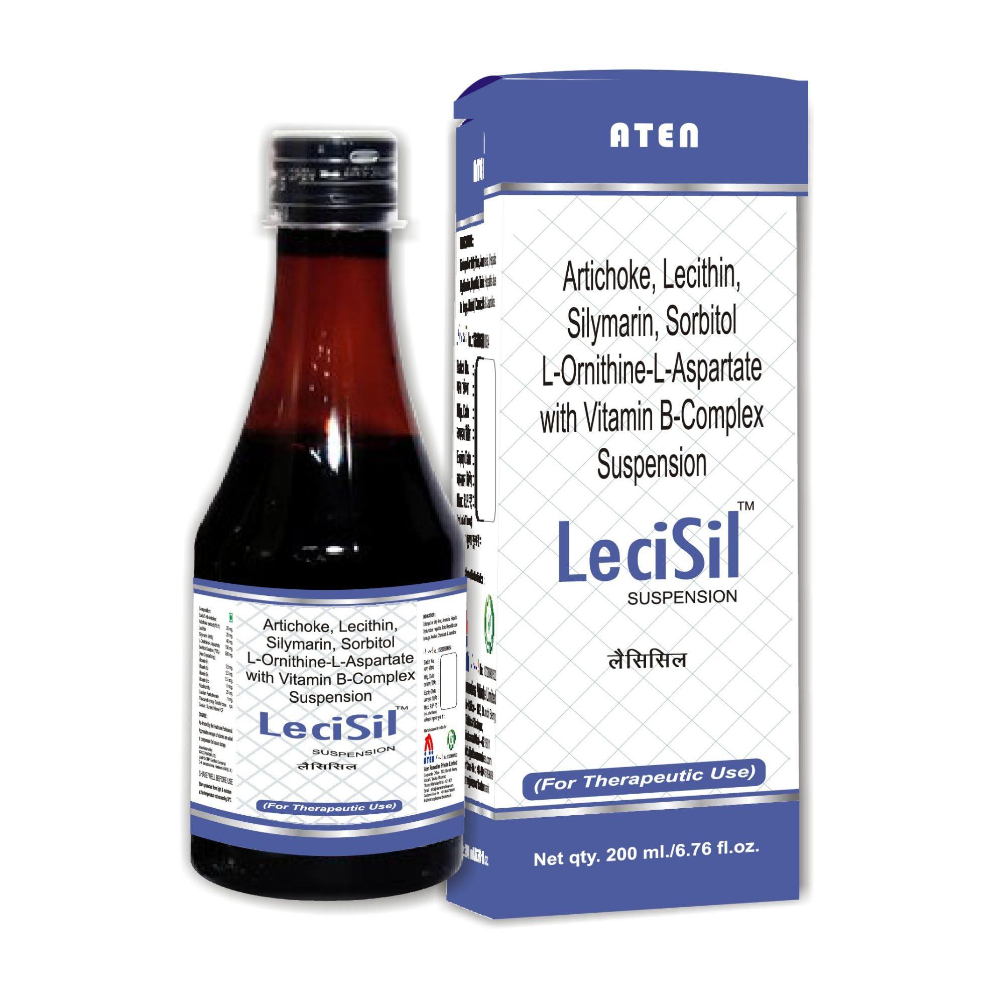 ATEX ATEX Lecisil Suspension For Therapeutic Use Artichoke, Lecithin, Silymarin, Sorbitol L-Ornithine-L-Aspartate with Vitamin B-Complex Suspension | Net qty. 200 ml