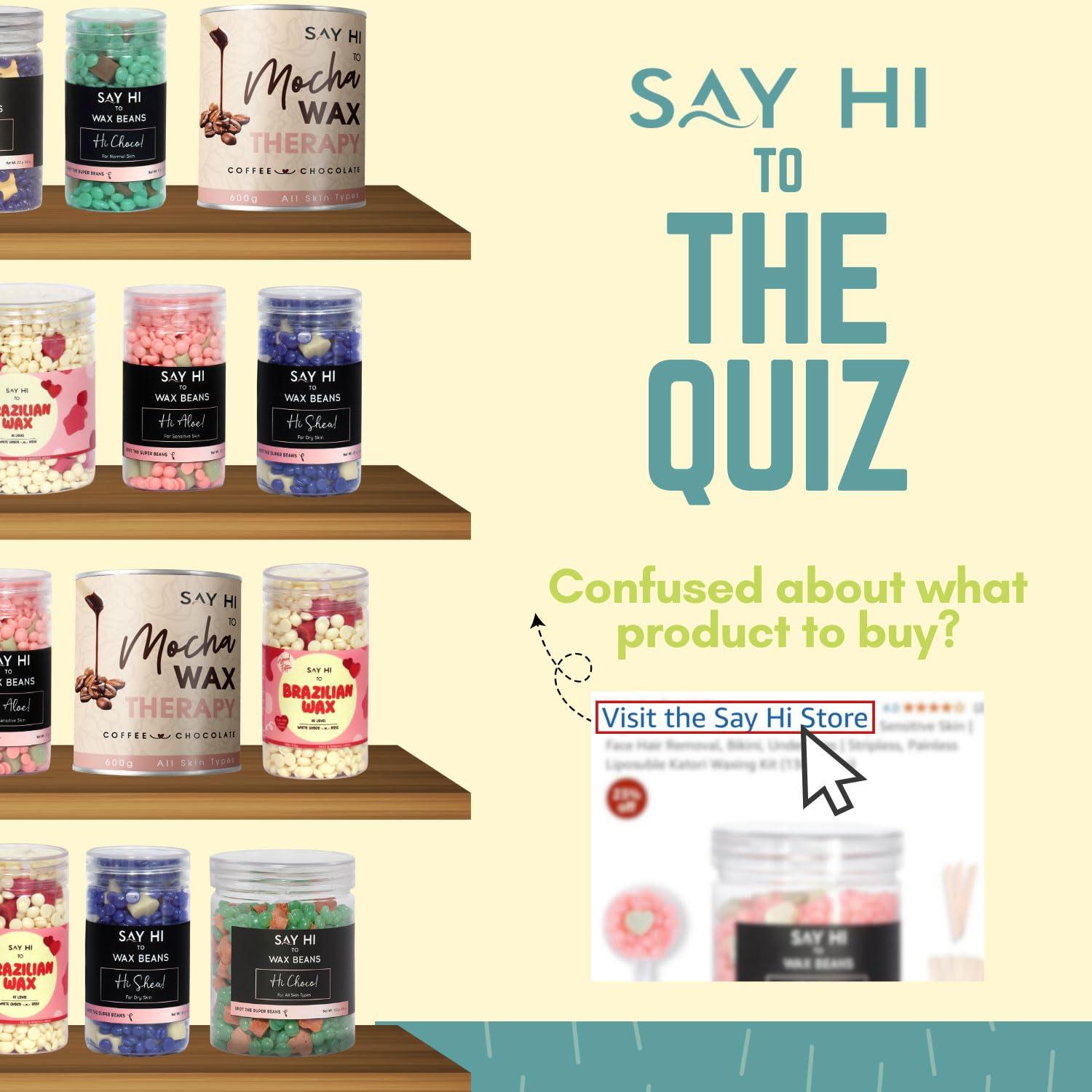 Say Hi Say Hi to Brazilian Wax Beans | Facial Hair Removal, Bikini, Underarms | Stripless, Painless Liposuble Katori Wax Kit for Normal Skin Type (130 grams)