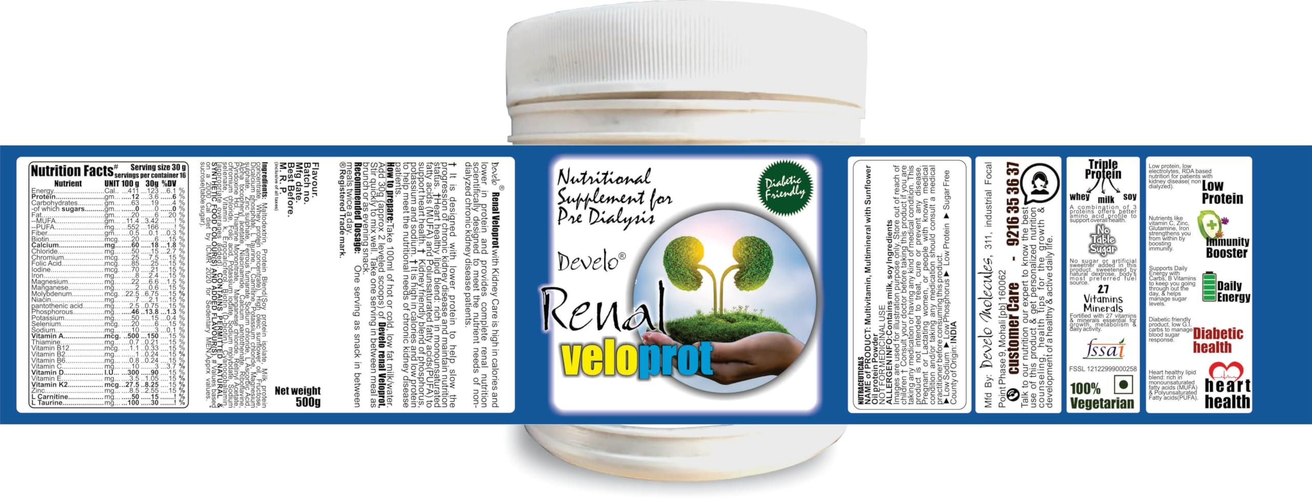 DEVELO Develo Kidney Health (Pre dialysis) Protein Powder for Better Renal Health & Function - 500 g Kesar Badam