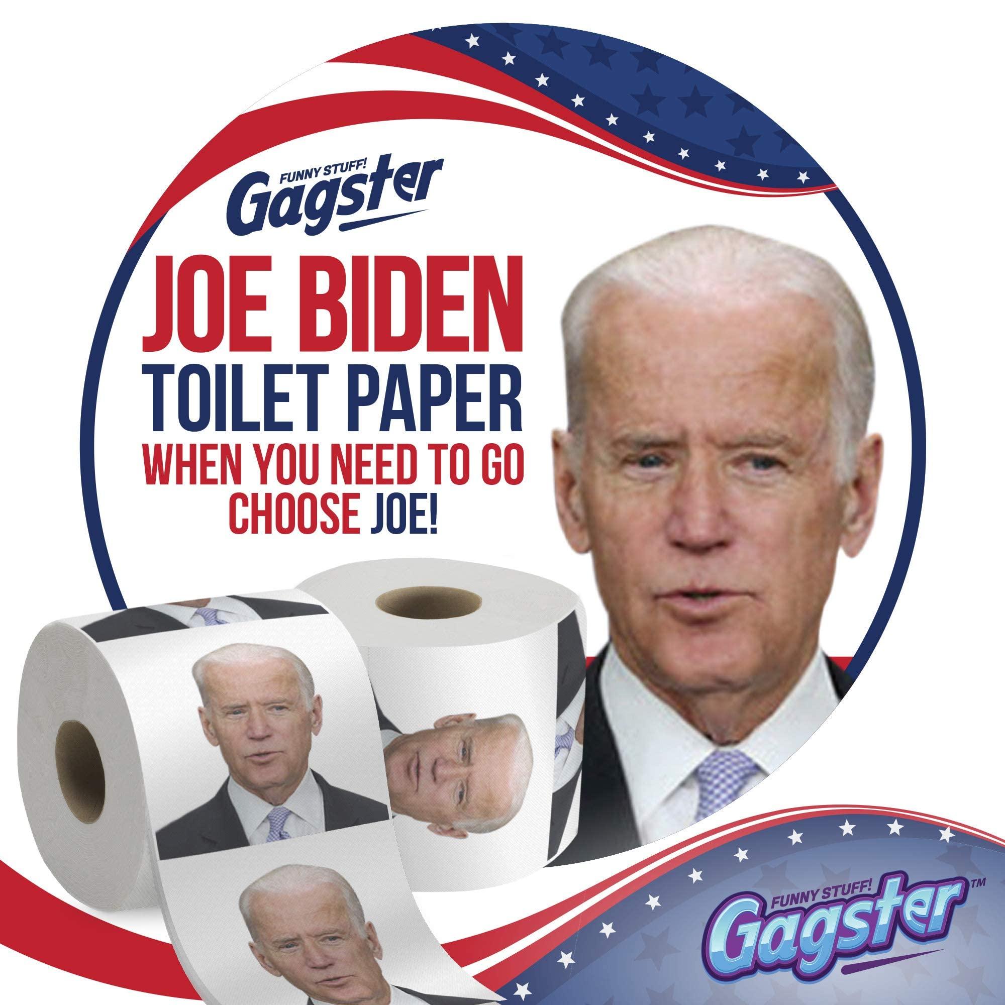 Gagster Joe Biden Toilet Paper Roll - Funny Political Novelty Gag Gift - 3 Ply Bathroom Tissue 200 Sheets in Each Roll - Laugh Out Loud Joke with Image Printed on Every Sheet | Hilarious White Elephant Idea