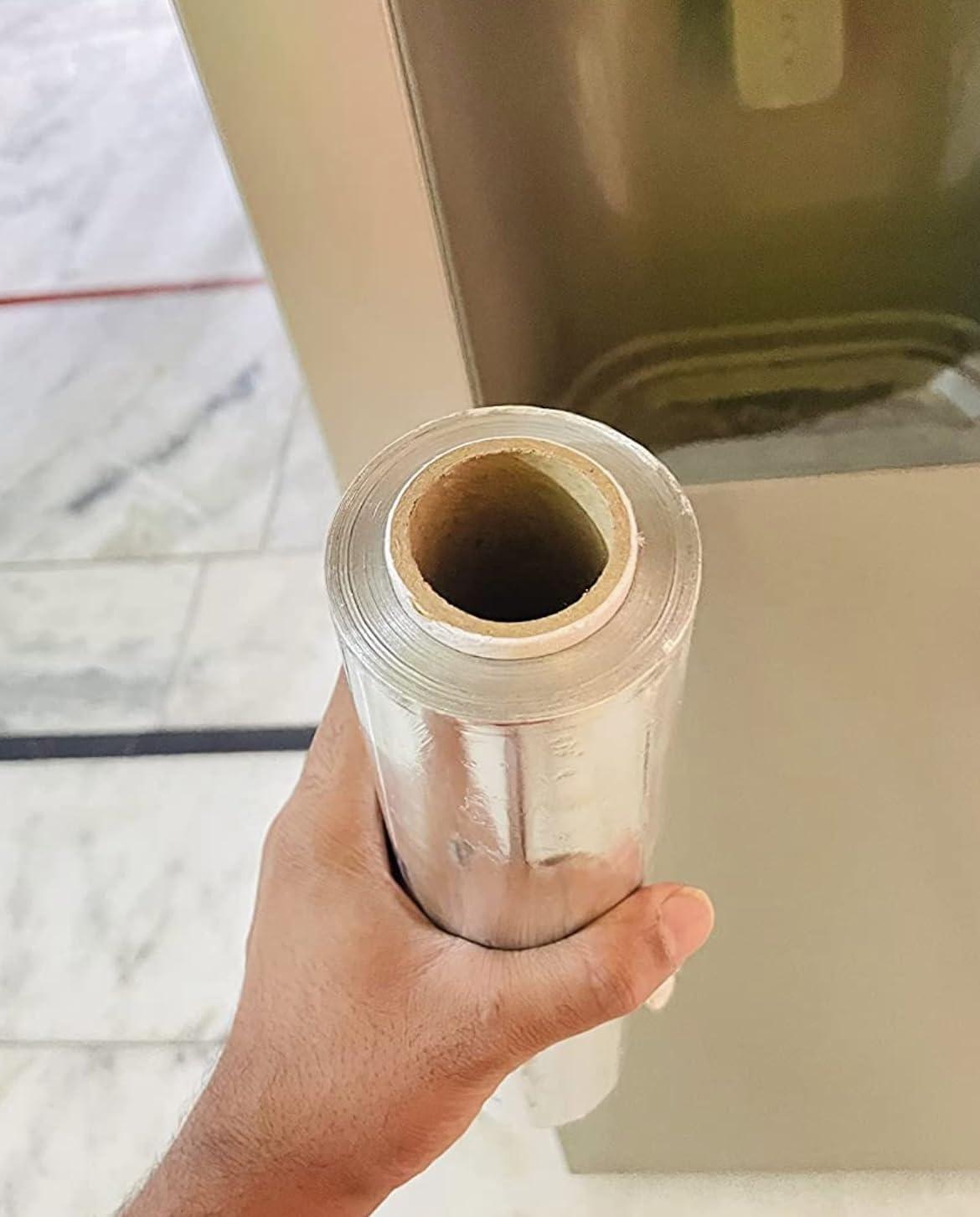 Wrap On Wrap On Aluminium Foil Paper 1 kg 18 Micron Roll for Food Packing with Cutter, Heavy Duty Foil Paper for Food Wrap Roll 1kg, Silver Aluminum Foil Wrap Paper Roll for Roti Kitchen (Pack of 1).