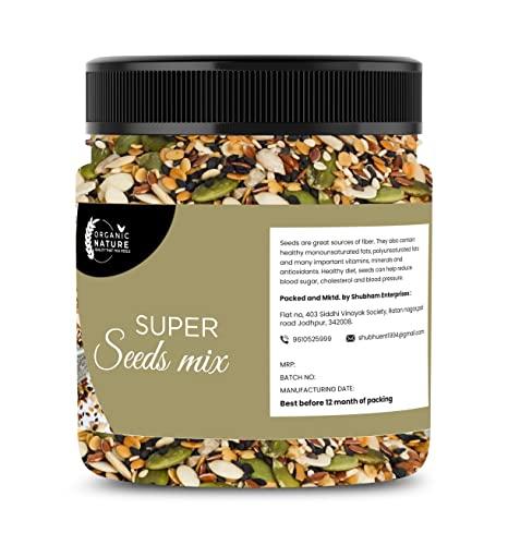 ORGANIC NATURE Organic Nature Edible Healthy Seeds 6-in-1 Raw Seeds Mix 250 gm | Pumpkin, Sunflower, Chia, Flax, Watermelon, Sesame Seeds| Jar Pack| (1Kg (Pack of 4 of 250 Grams))