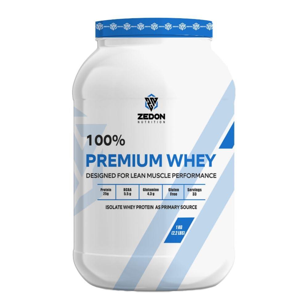 Zedon Nutrition Zedon Nutrition Premium 100% Whey Isolate Protein Source | 25g Protein, 5.5g BCAA | Lean Muscle Gain | Vegetarian, Gluten-Free Whey Protein Supplement (Cookies and Cream, 1 KG)