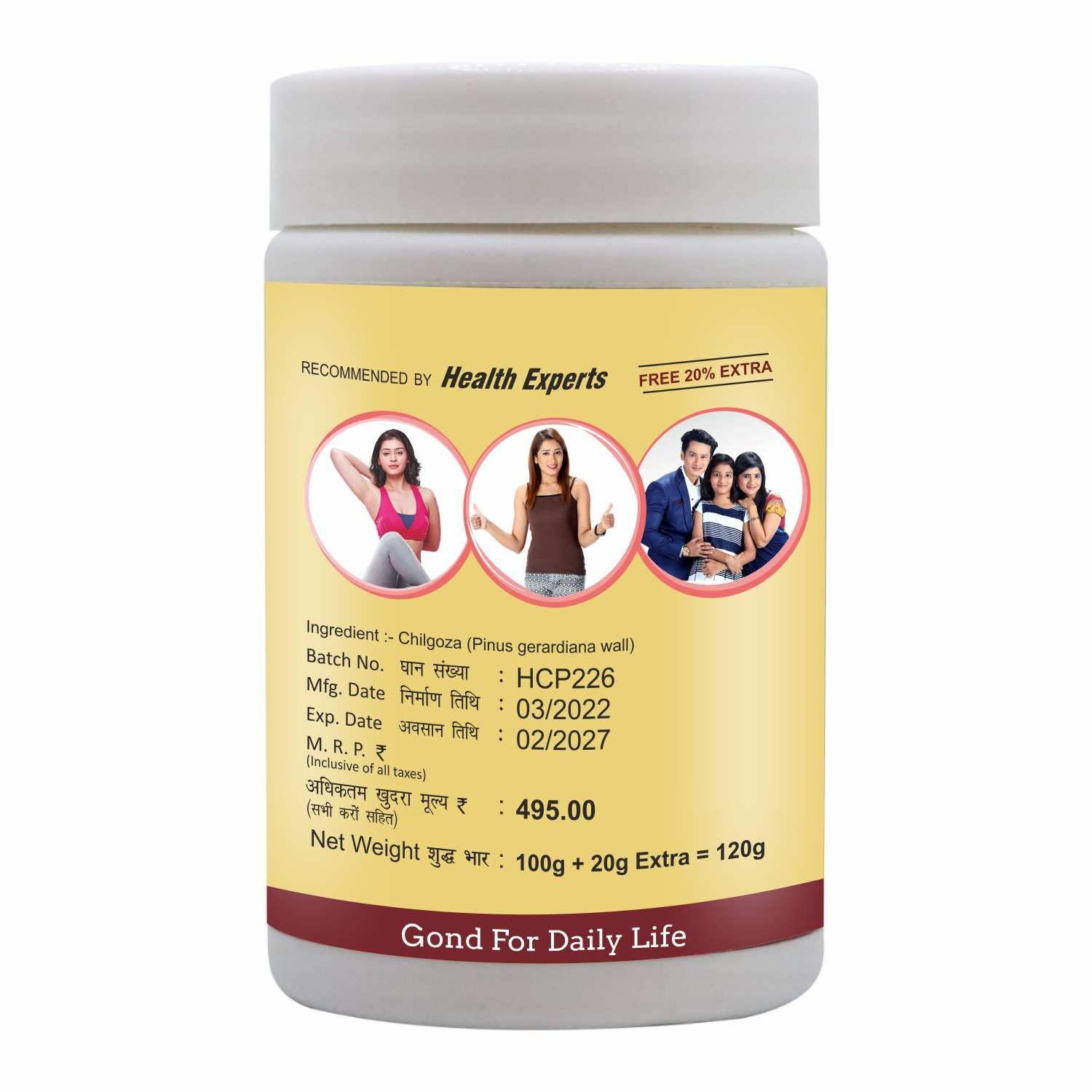 Harc Herbal Canada Harc Herbal Canada Health Choice Gond Chilgoza|A Natural Product,With The Goodness Of Chilgoza(Pine Nuts)|100G + 20G Extra-Pack Of 1