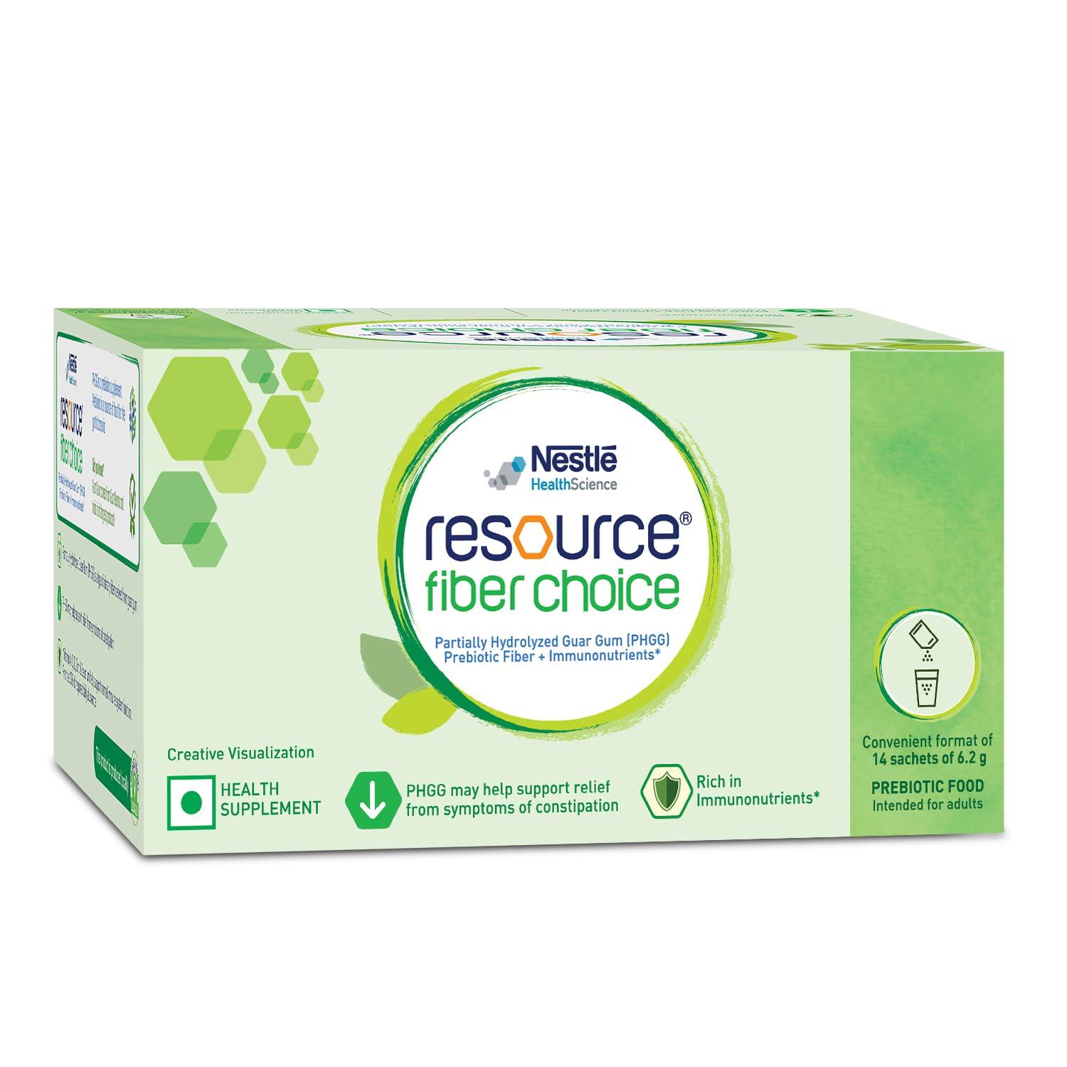 Resource Nestle Resource Fiber Choice, Partially Hydrolyzed Guar Gum (PHGG), Prebiotic Fiber + Immunonutrients, For Gut Health and Constipation Relief, Contains 14 sachets, 86.8g