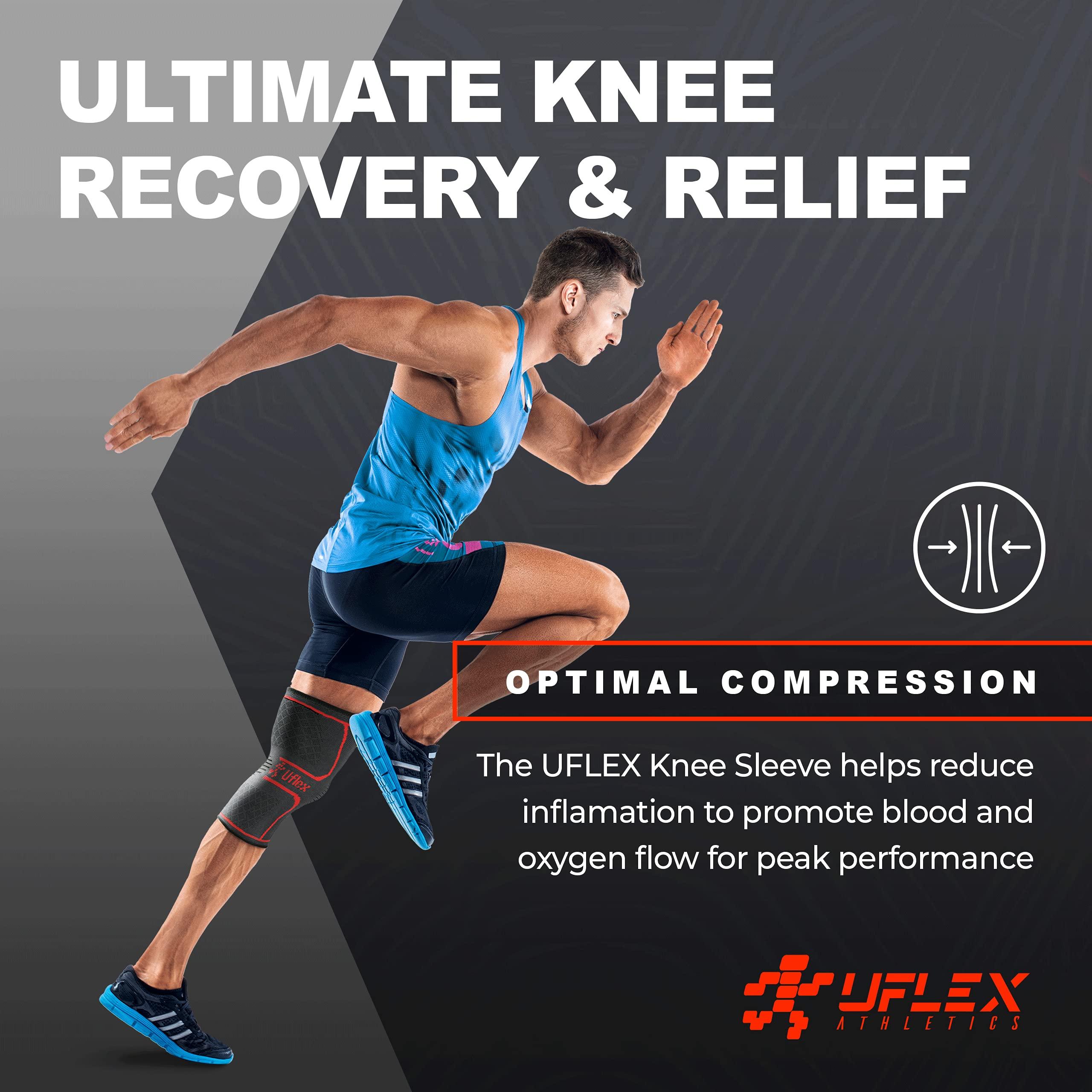 UFlex Athletics UFlex Athletics Knee Compression Sleeve Support for Women and Men - Knee Brace for Pain Relief, Fitness, Weightlifting, Hiking, Sports - Red,X-Large (Pack of 1)