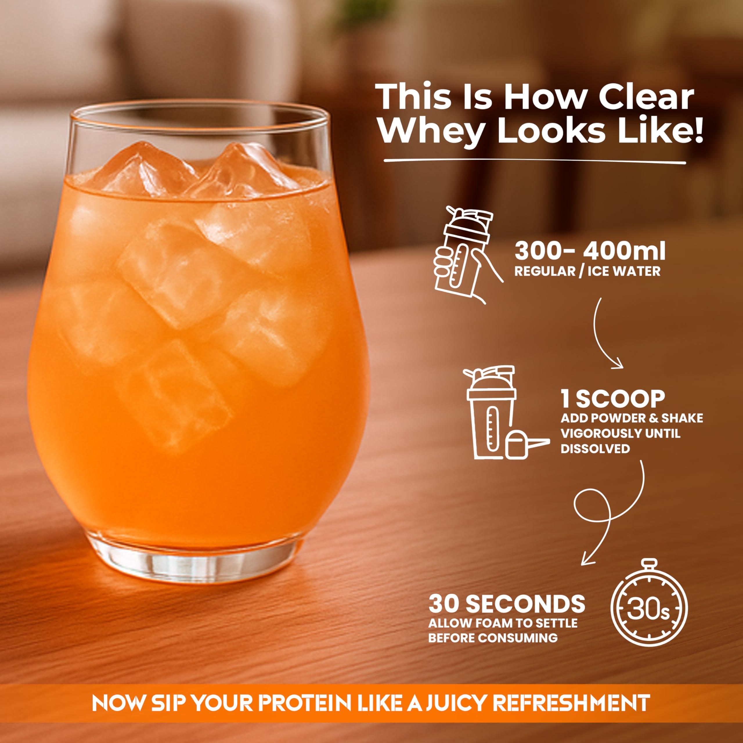 Protyze Protyze Anytime Clear Whey Protein | 24 g Protein/Scoop | 7.2 g BCAA | Gluten-Free | Low Carb | Light and Refreshing | Muscle Growth & Recovery (Orange Squash, 15 Servings)