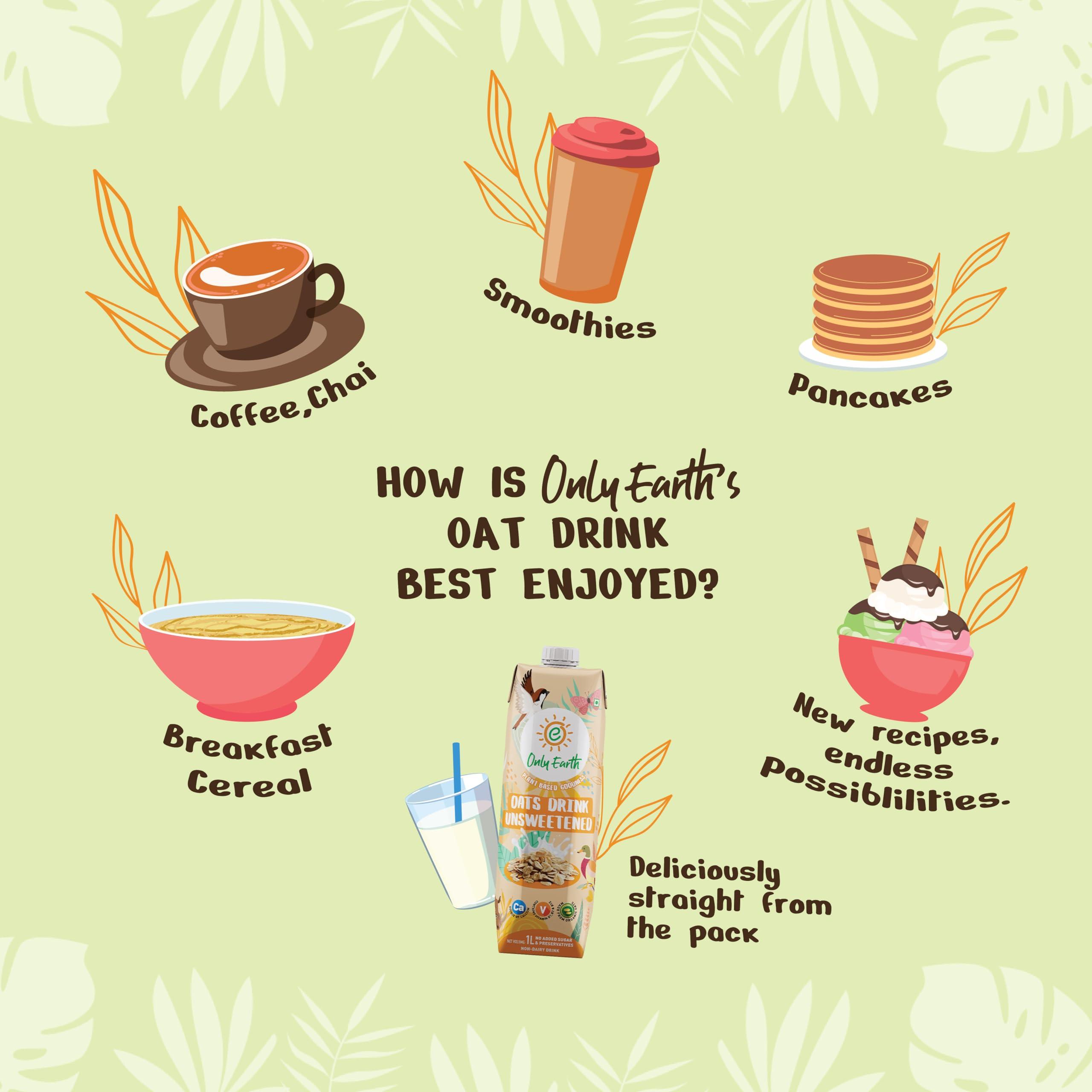 Only Earth Only Earth Oats Beverage| Unsweetened Drink | Lactose Free | Preservatives Free | Plant Based | Dairy Alternative | Source of Calcium | Source of Vitamin B1, B2 & B12 1 Litre (Pack of 2)