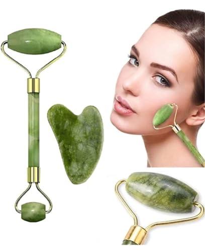 RURU Marble Jade roller Face Massager Double Rollers Antiaging Face Eye Neck Foot Massage Tool Stimulating Blood Flow (Green)