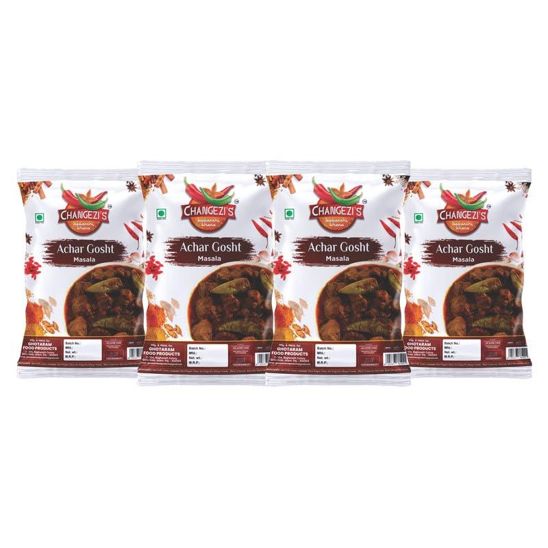 CHANGEZI\'S bawarchi khana Changezi\'s Lucknowi Nawabi Achari Gosht Masala | Achar Gosht Masala | Gosht Masala | Achar Gosht Mix | Achari Meat Mutton Murgh Gosht Masala | Rich Spices Mixup Blend | Ready to Cook-80Gx4Pk