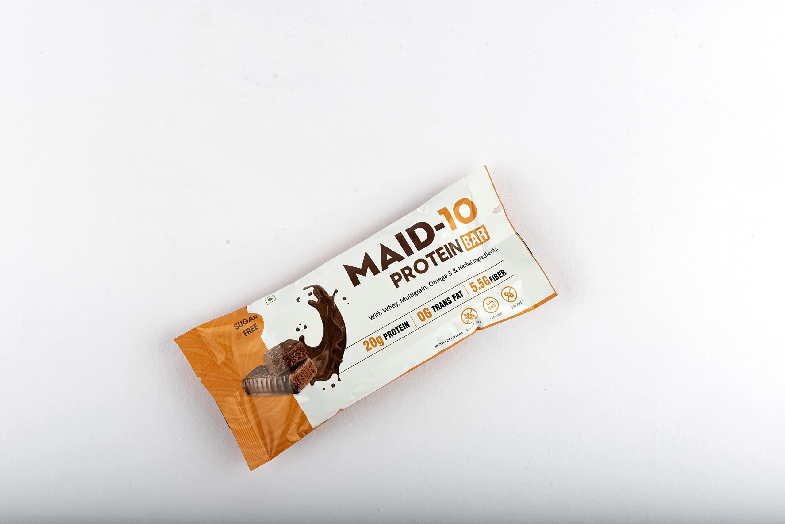 MAID-10 MAID-10 Protein Bar with Whey, Multigrain,Omega 3 & Herbal Ingredients | No Added Preservatives | 100% Veg | No Added Sugar, No Artificial Sweeteners | Chocolate Flavour (Pack of 12 (60g x12))