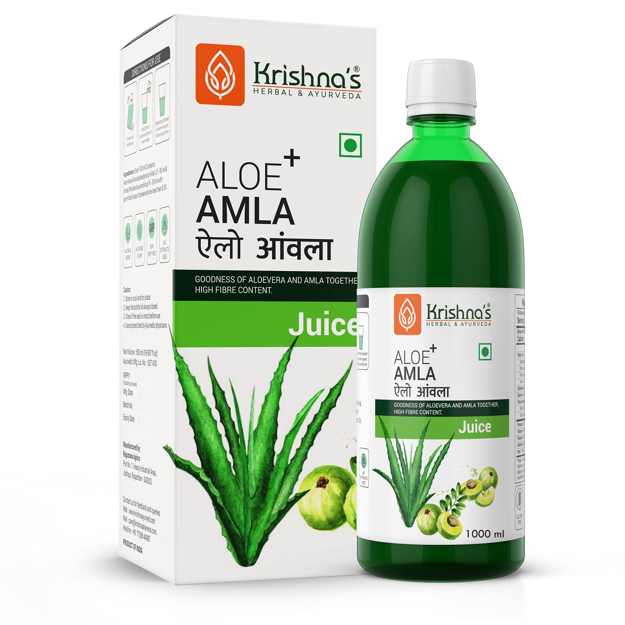 KRISHNA'S HERBAL & AYURVEDA Krishna\'s Aloe Vera Amla Mix Juice - 1000 ml | A Perfect Mix for Healthy Skin
